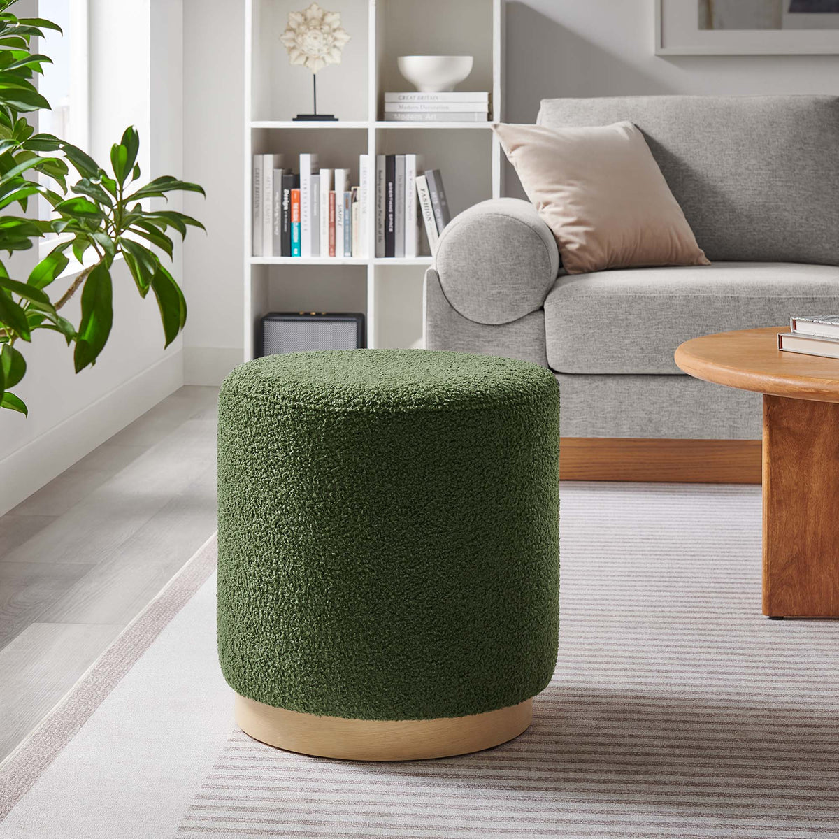 Tilden 16" Round Sherpa Upholstered Ottoman - Moss Green Natural