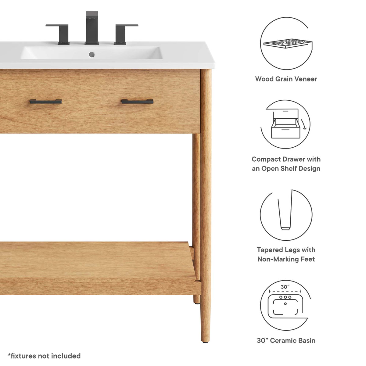 Zaire 30" Bathroom Vanity - Natural White