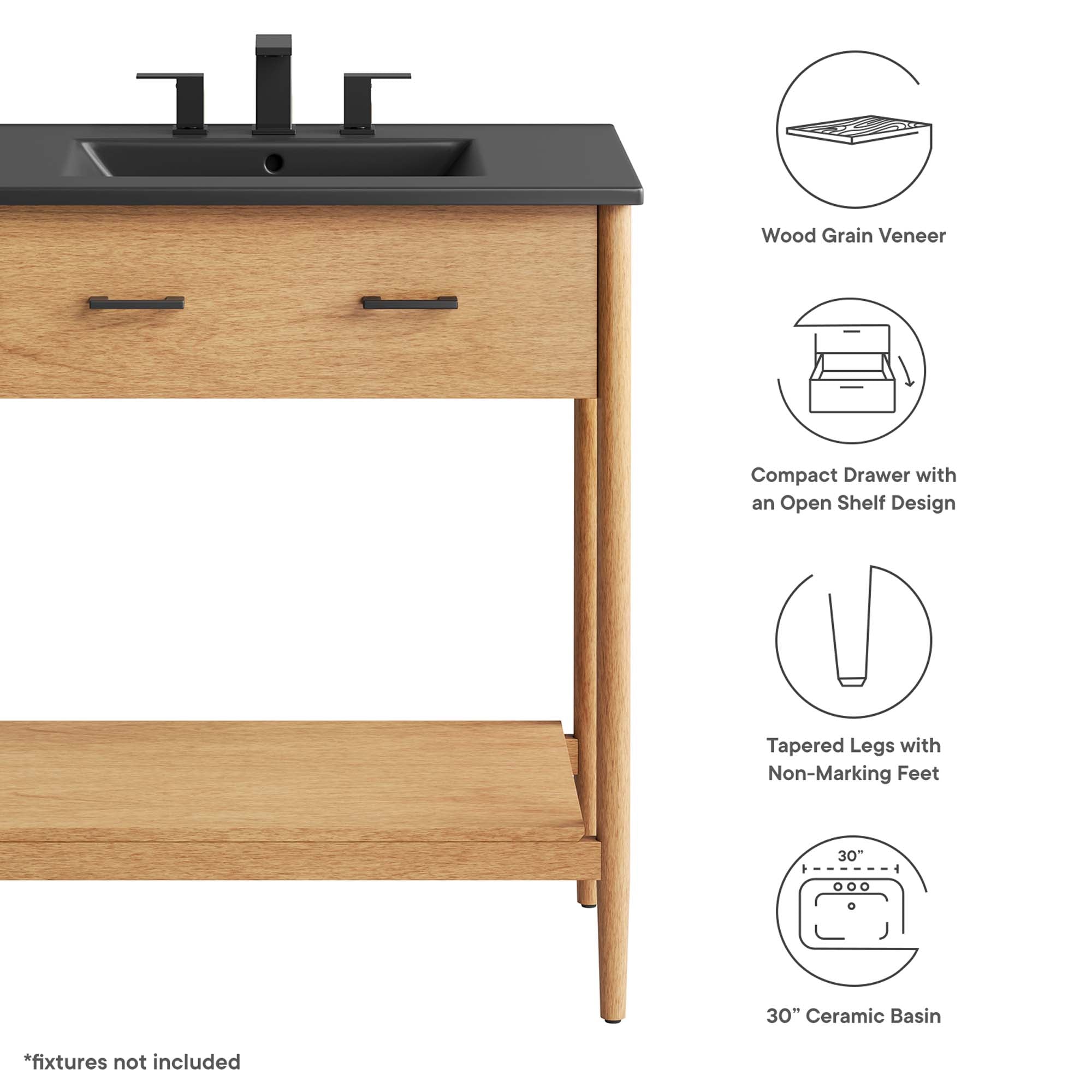 Zaire 30" Bathroom Vanity - Natural Black