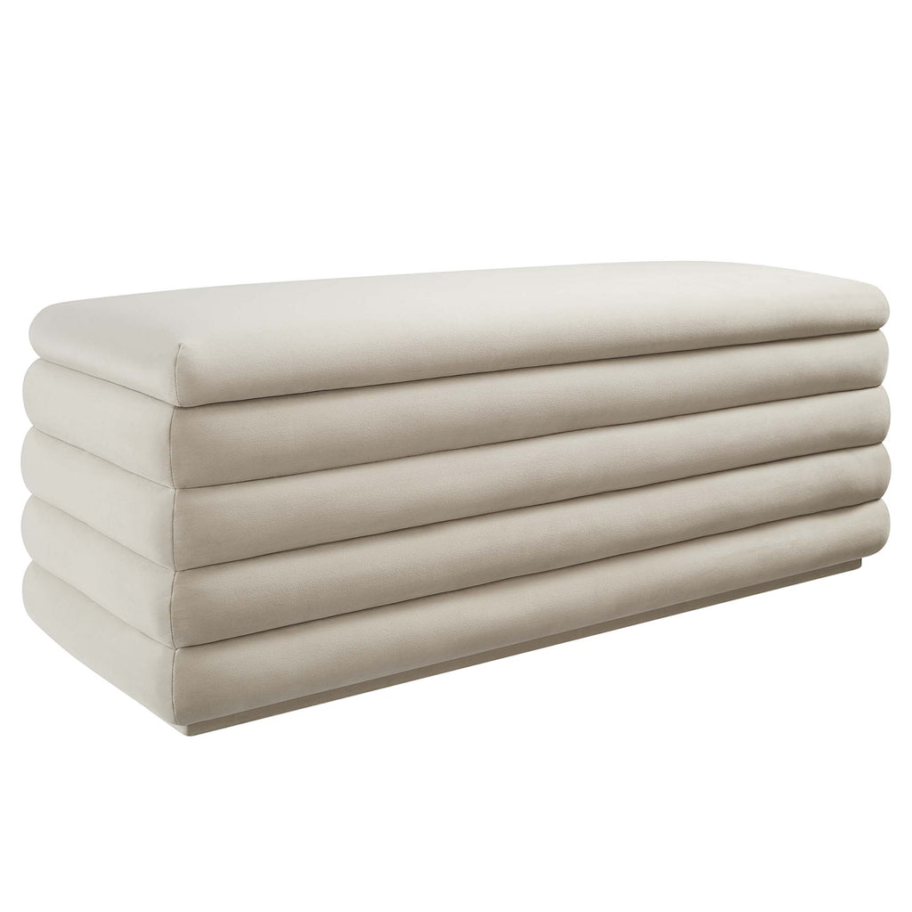 Mezzo Upholstered Performance Velvet Storage Bench - Almond