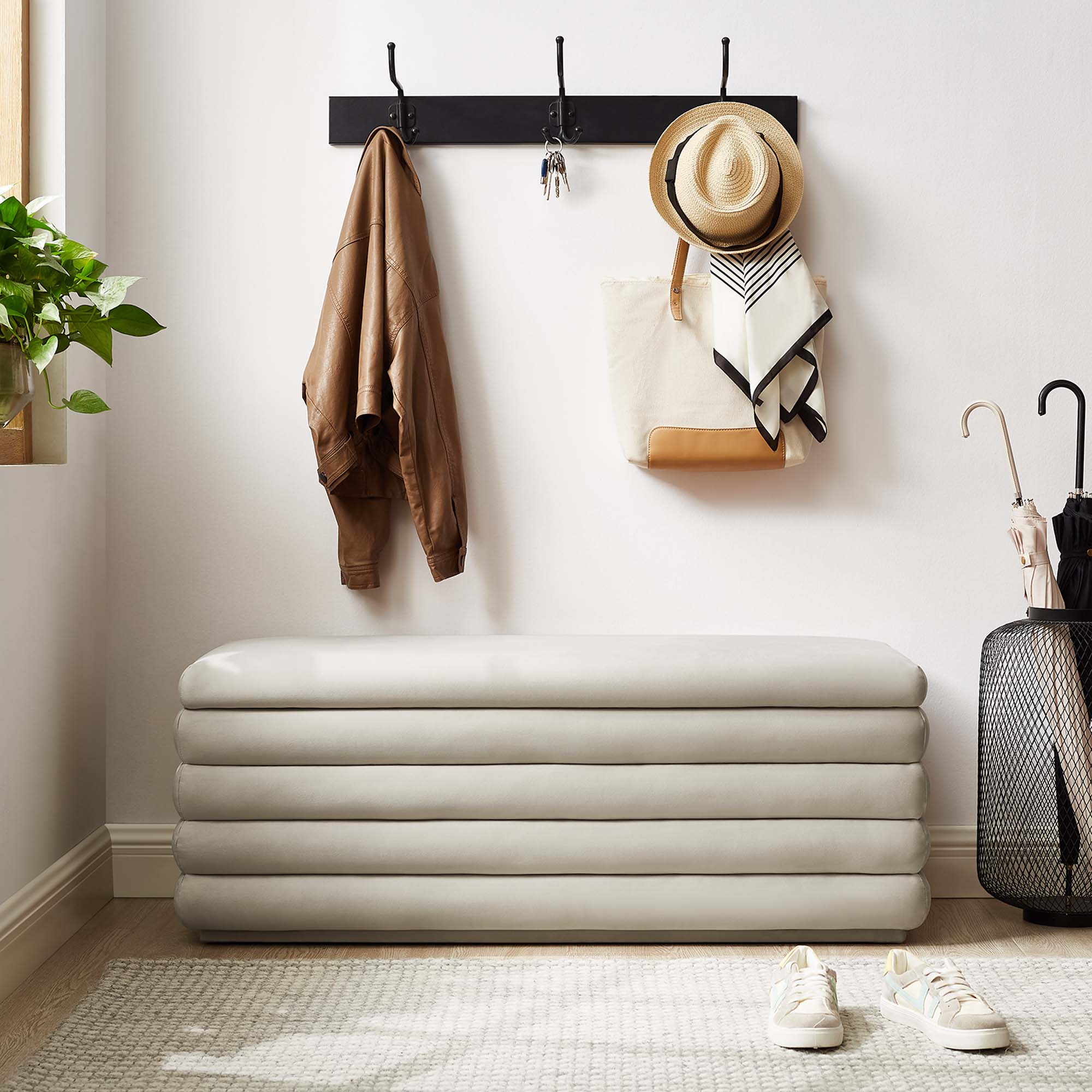 Mezzo Upholstered Performance Velvet Storage Bench - Almond