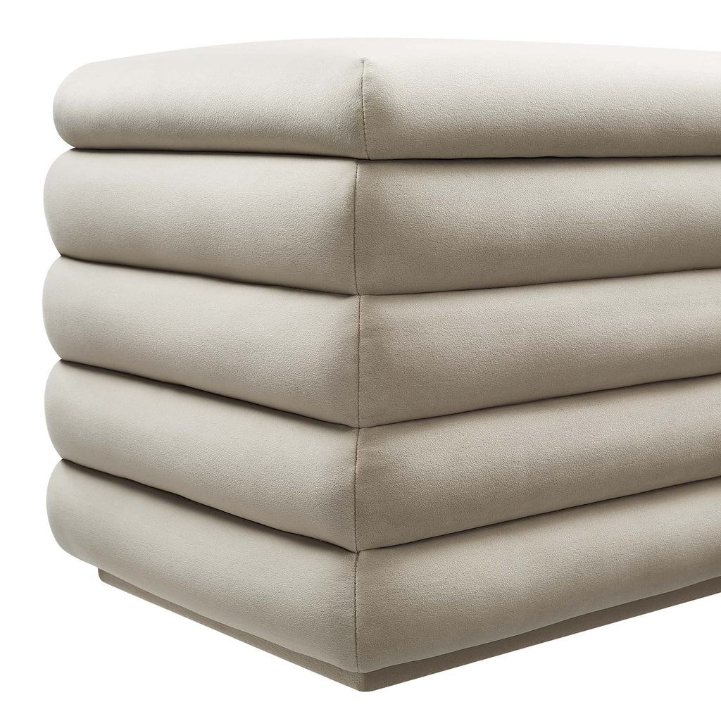 Mezzo Upholstered Performance Velvet Storage Bench - Almond