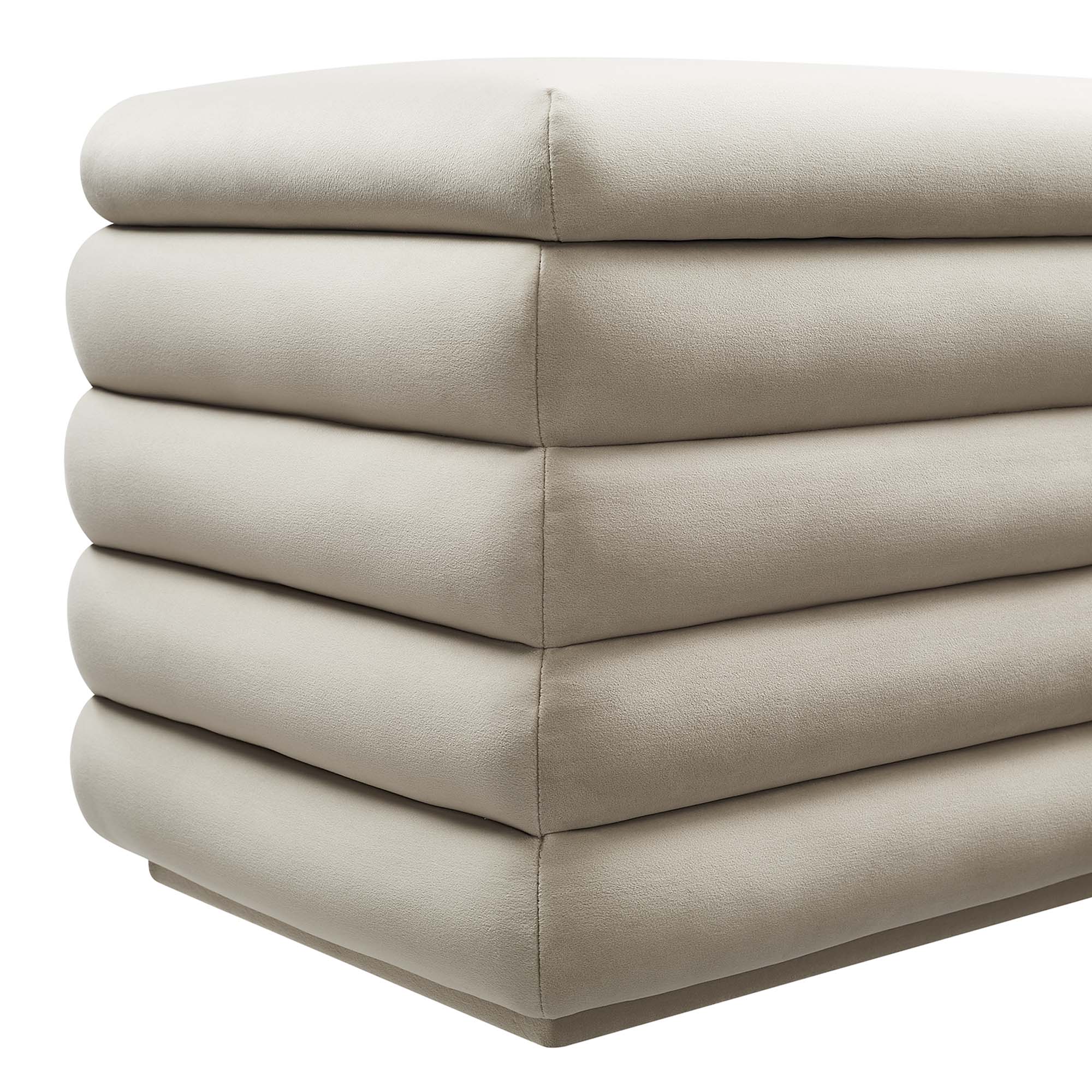 Mezzo Upholstered Performance Velvet Storage Bench - Almond