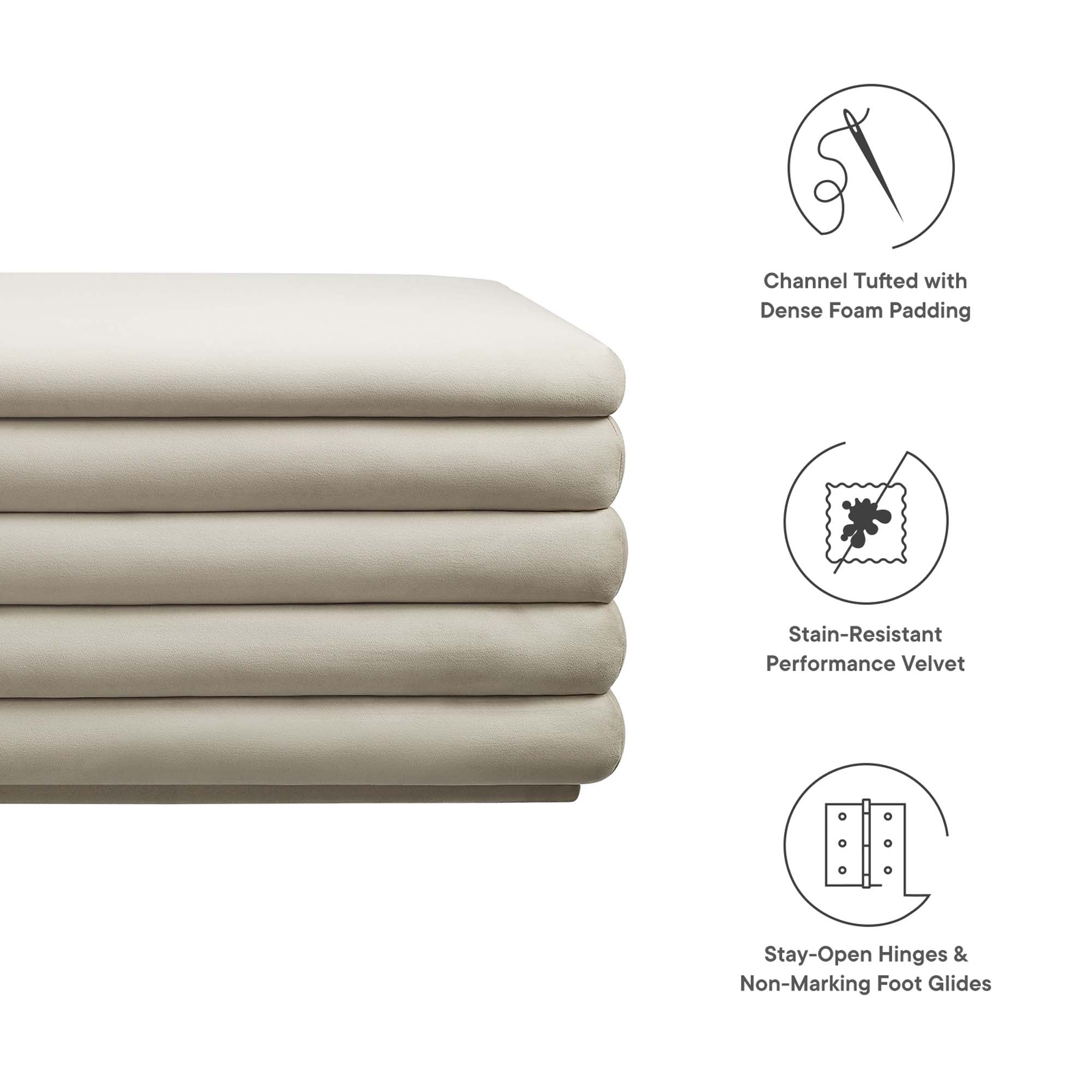 Mezzo Upholstered Performance Velvet Storage Bench - Almond