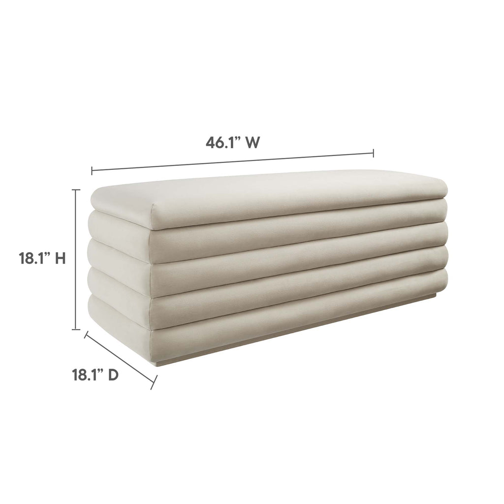 Mezzo Upholstered Performance Velvet Storage Bench - Almond