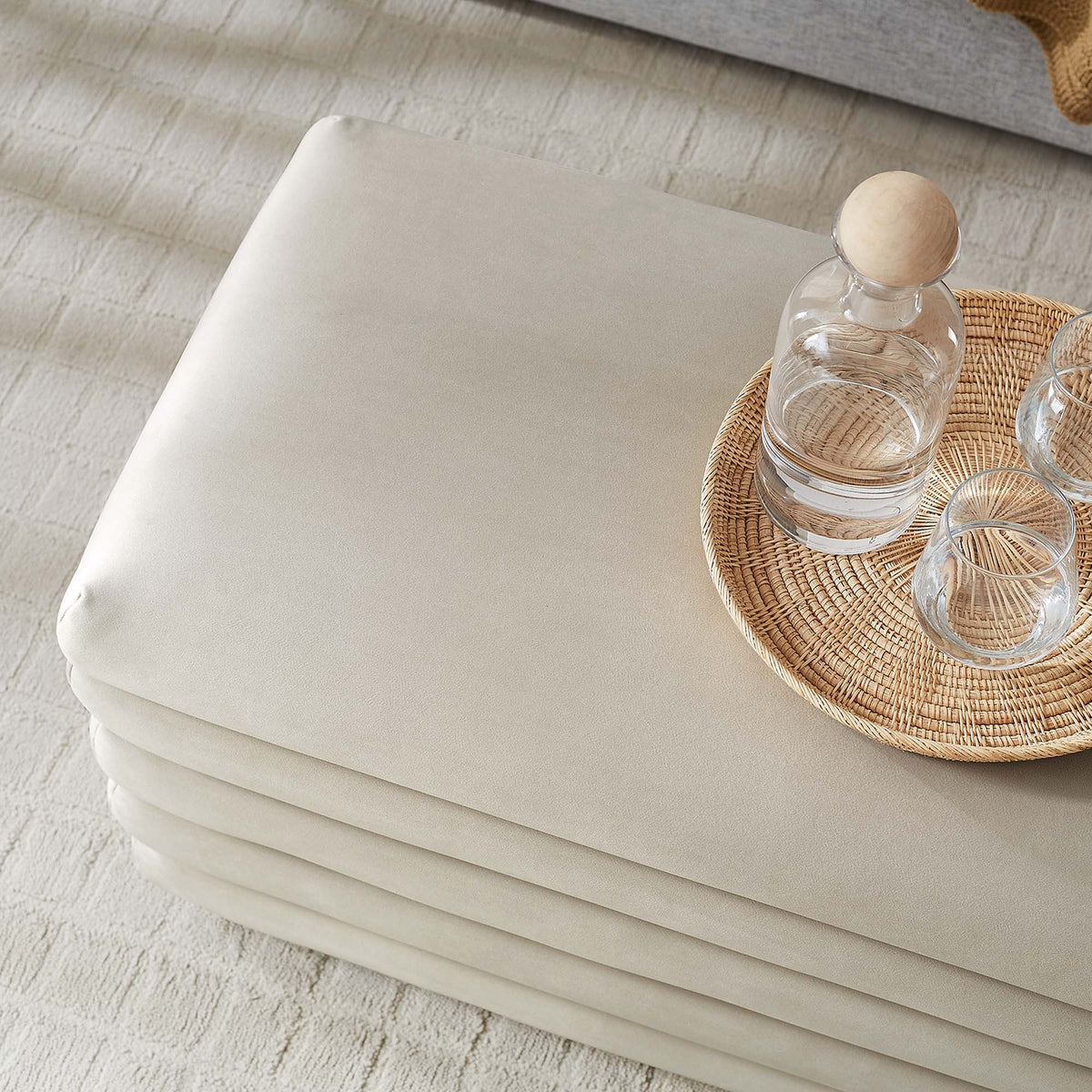 Mezzo Upholstered Performance Velvet Storage Bench - Almond