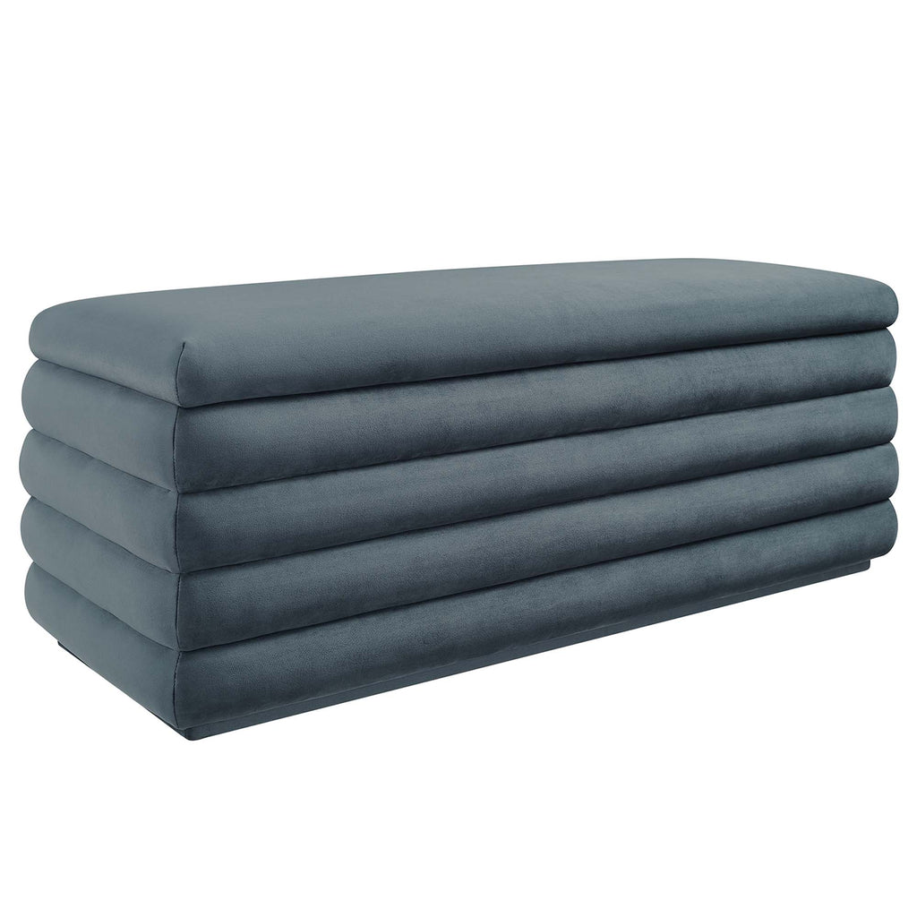 Mezzo Upholstered Performance Velvet Storage Bench - Cadet Blue