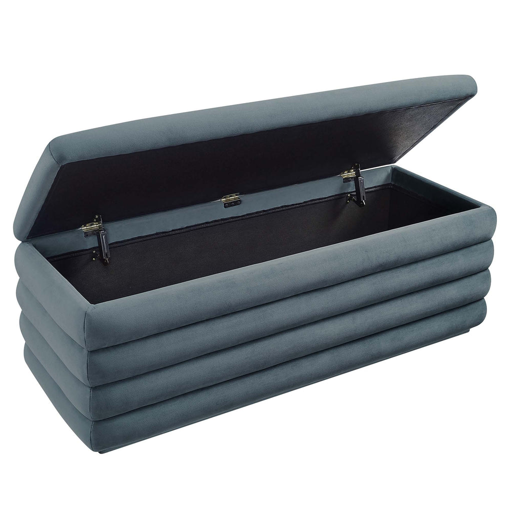 Mezzo Upholstered Performance Velvet Storage Bench - Cadet Blue