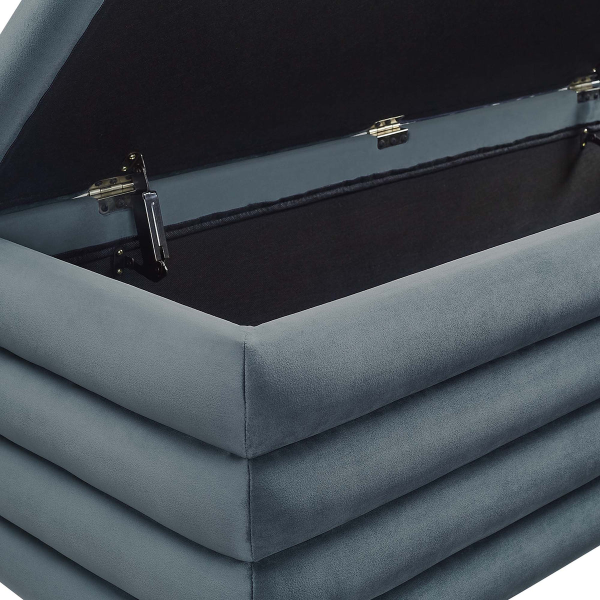 Mezzo Upholstered Performance Velvet Storage Bench - Cadet Blue