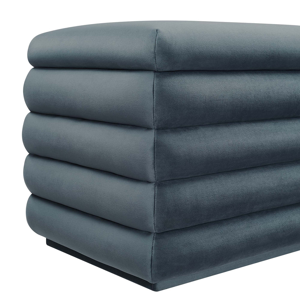 Mezzo Upholstered Performance Velvet Storage Bench - Cadet Blue