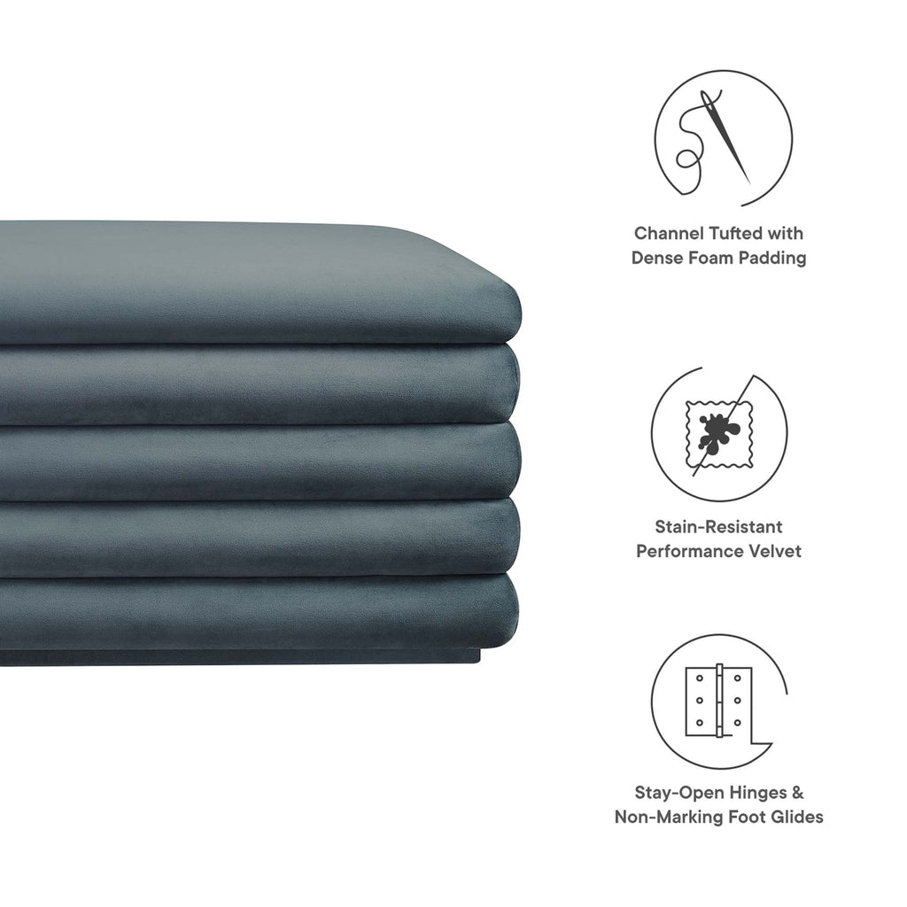 Mezzo Upholstered Performance Velvet Storage Bench - Cadet Blue