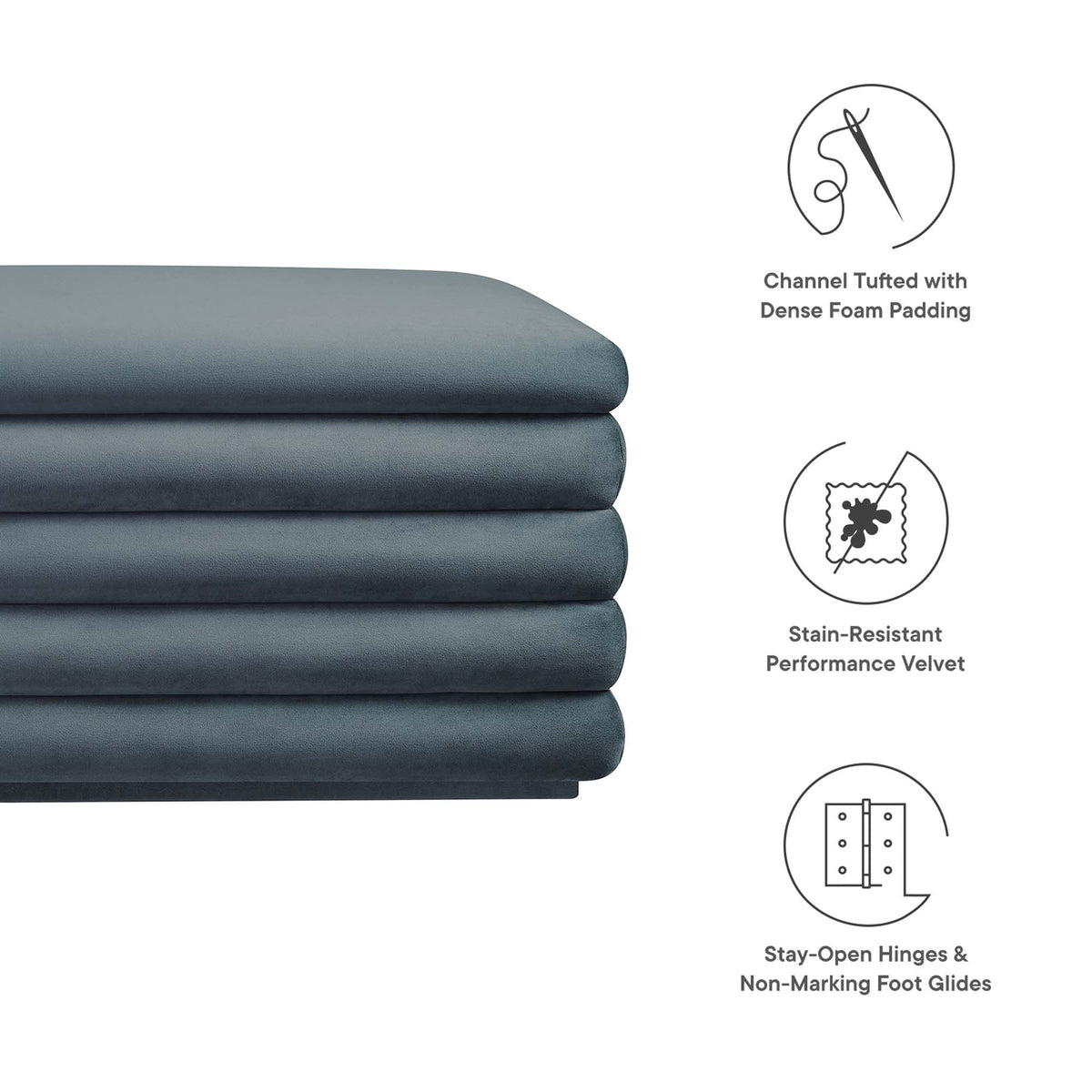 Mezzo Upholstered Performance Velvet Storage Bench - Cadet Blue