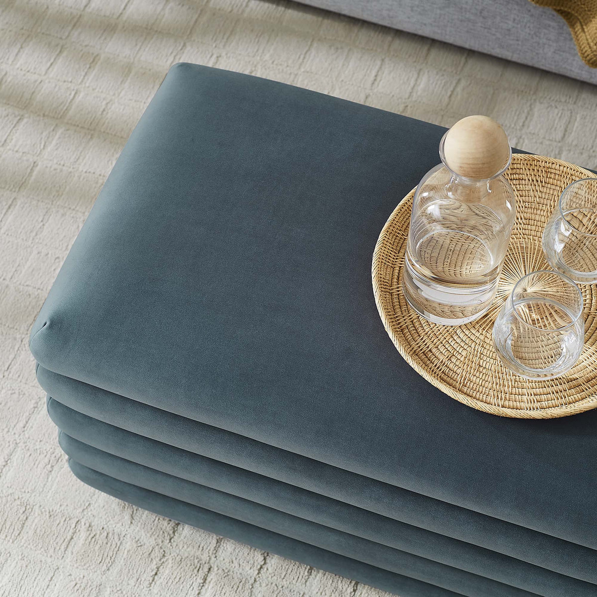 Mezzo Upholstered Performance Velvet Storage Bench - Cadet Blue