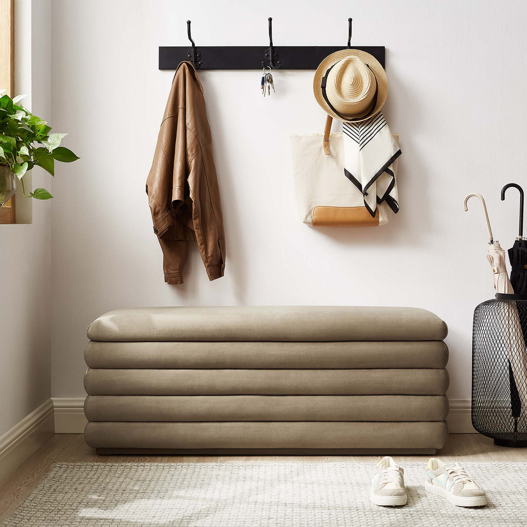 Mezzo Upholstered Performance Velvet Storage Bench - Taupe