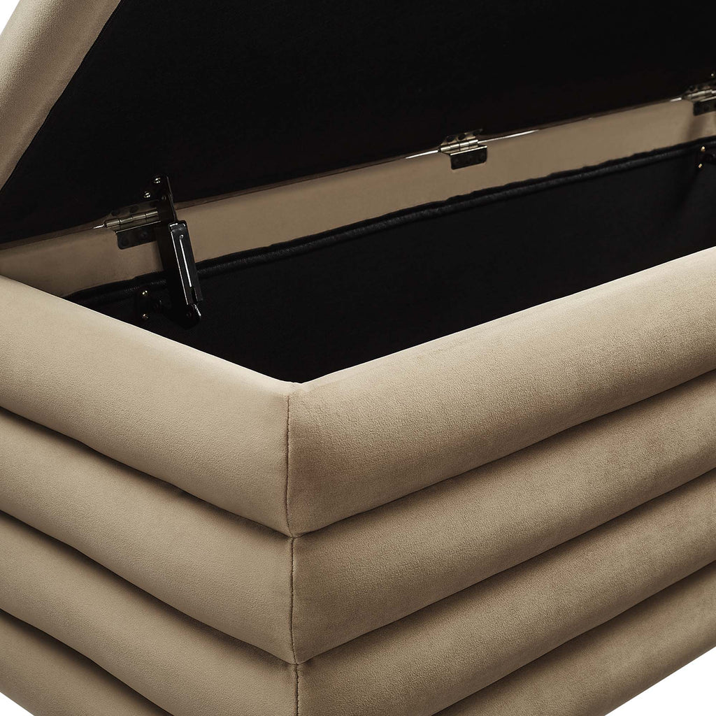 Mezzo Upholstered Performance Velvet Storage Bench - Taupe
