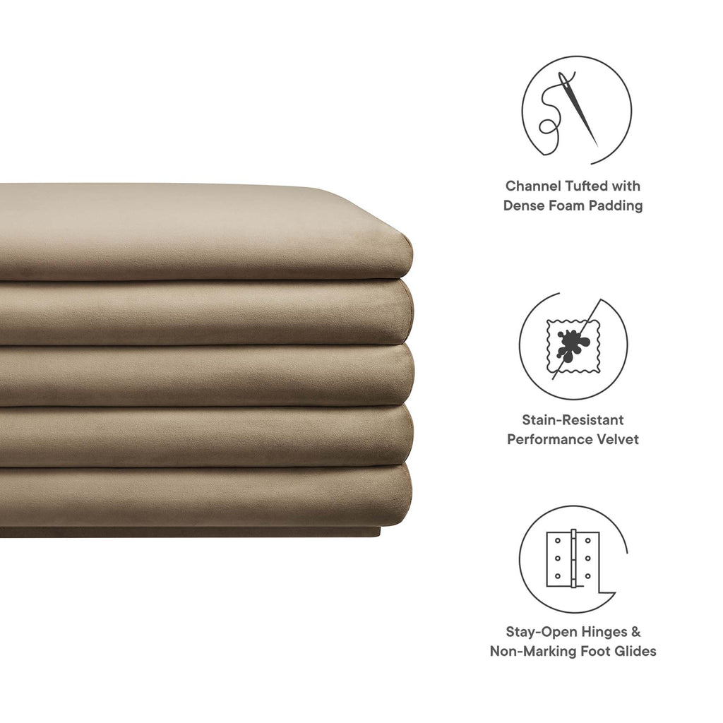 Mezzo Upholstered Performance Velvet Storage Bench - Taupe