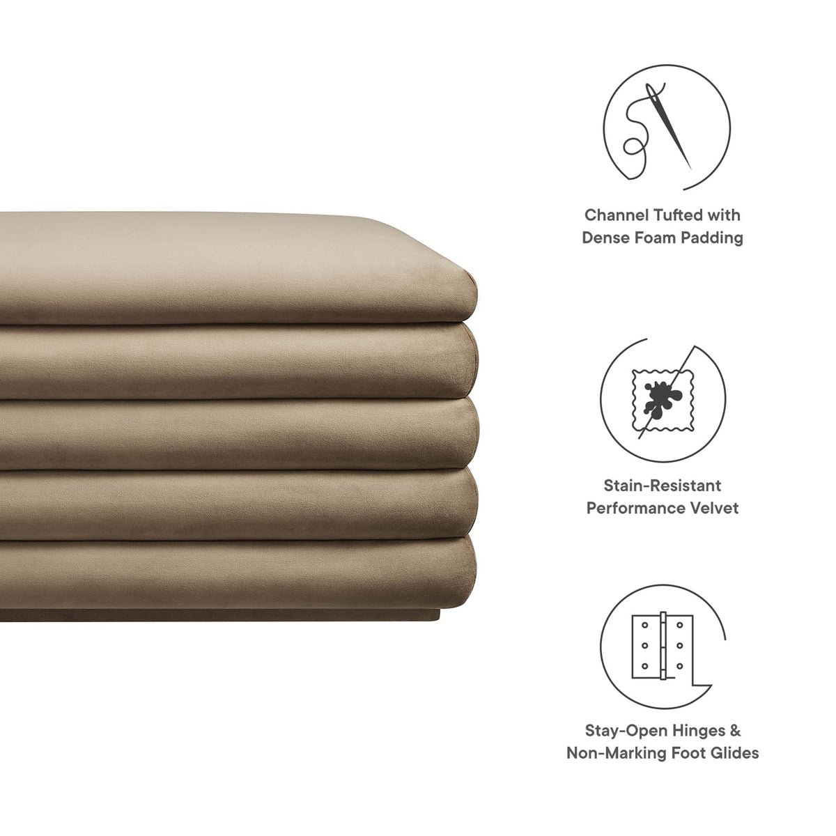 Mezzo Upholstered Performance Velvet Storage Bench - Taupe