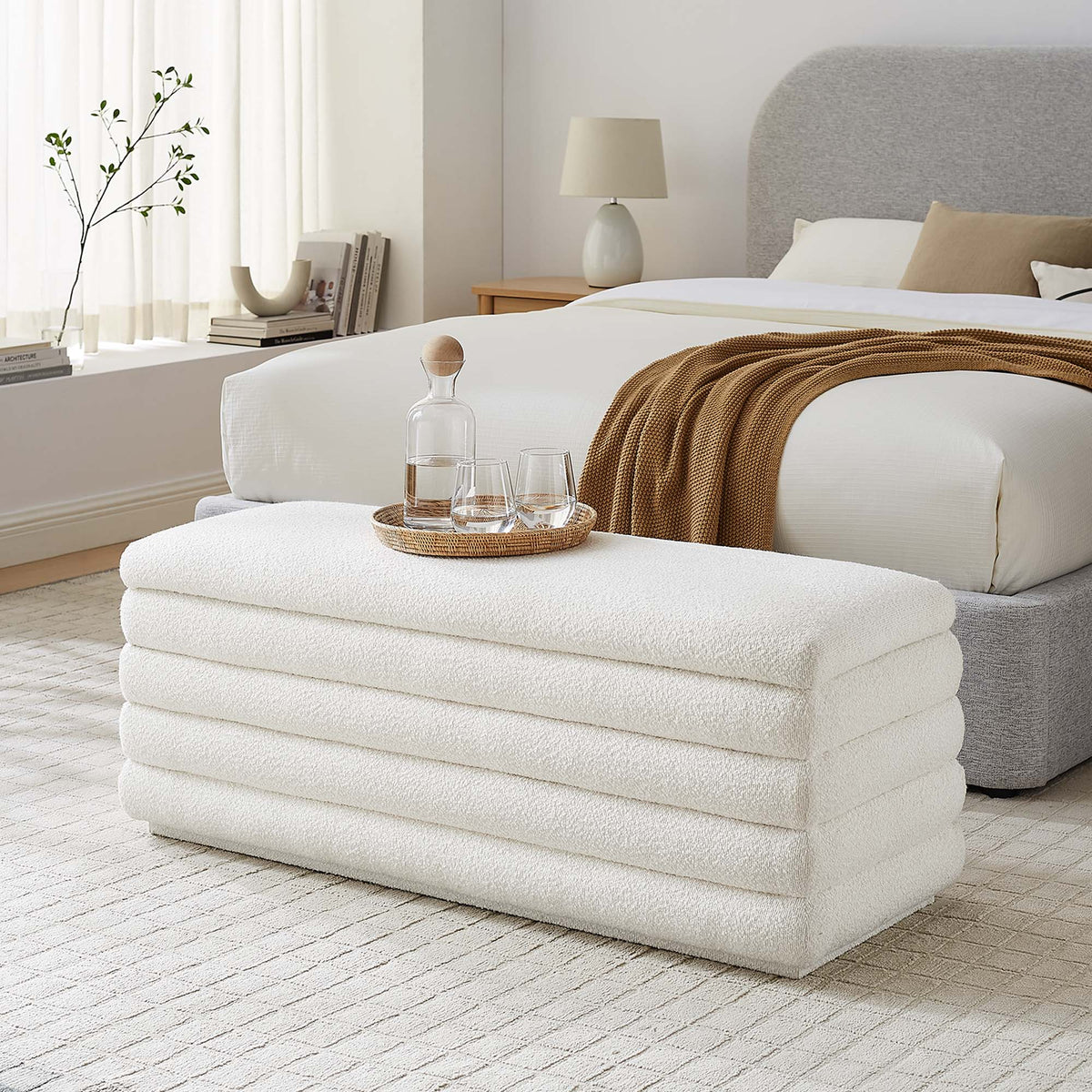 Mezzo Boucle Upholstered Storage Bench - Cloud