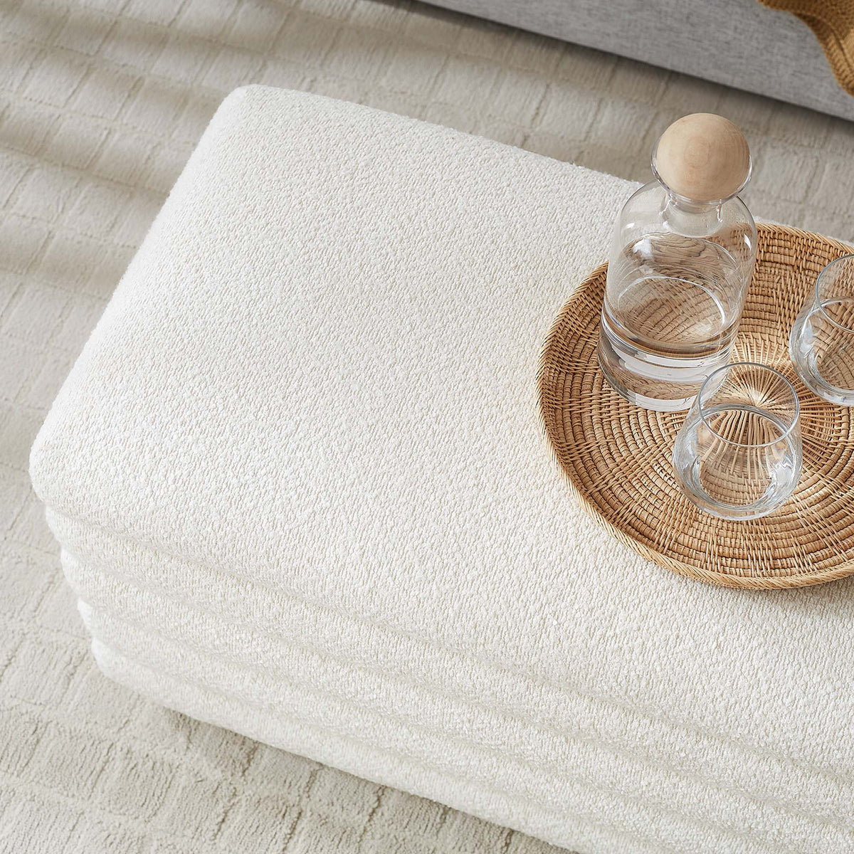 Mezzo Boucle Upholstered Storage Bench - Cloud
