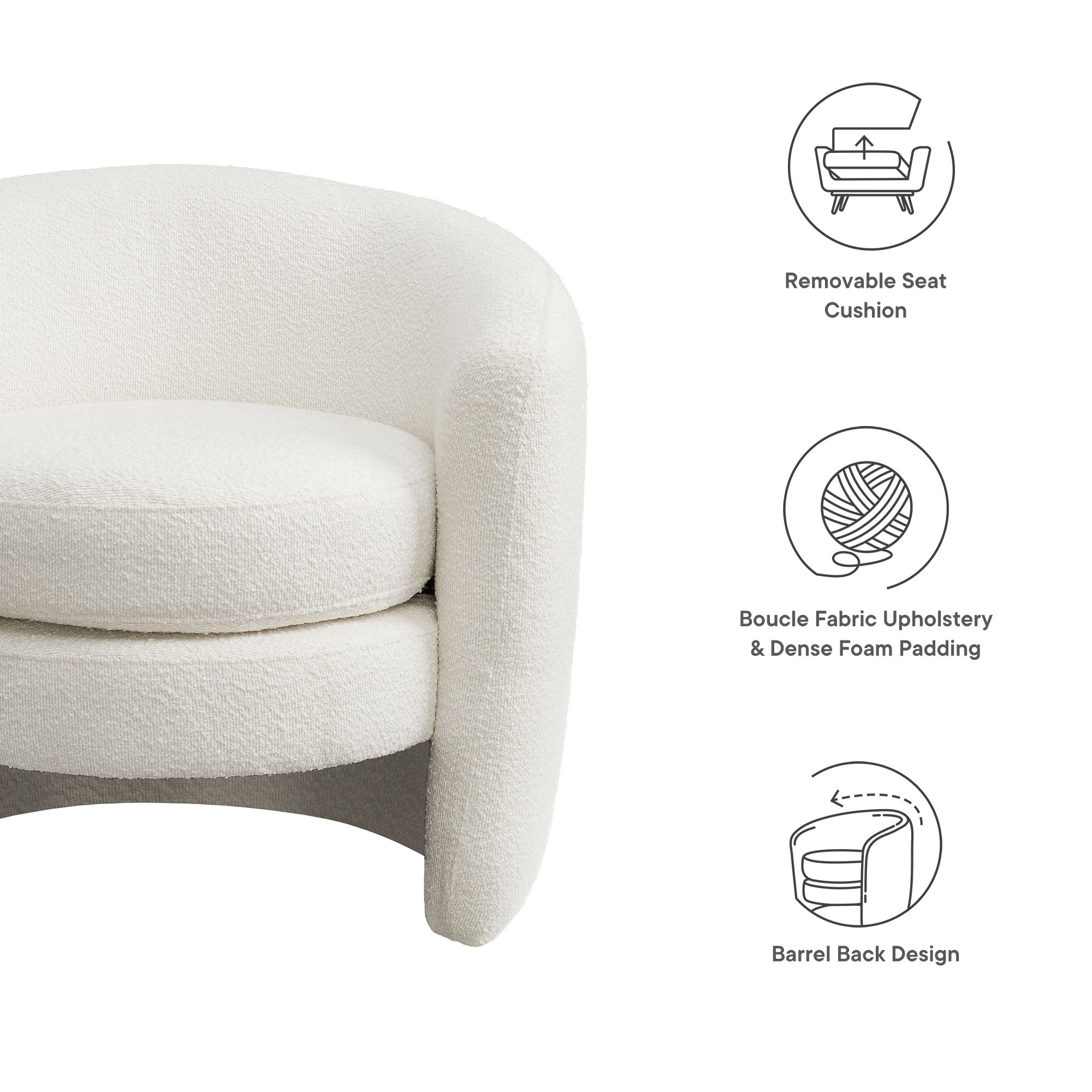 Affinity Upholstered Boucle Fabric Curved Back Armchair - Cloud