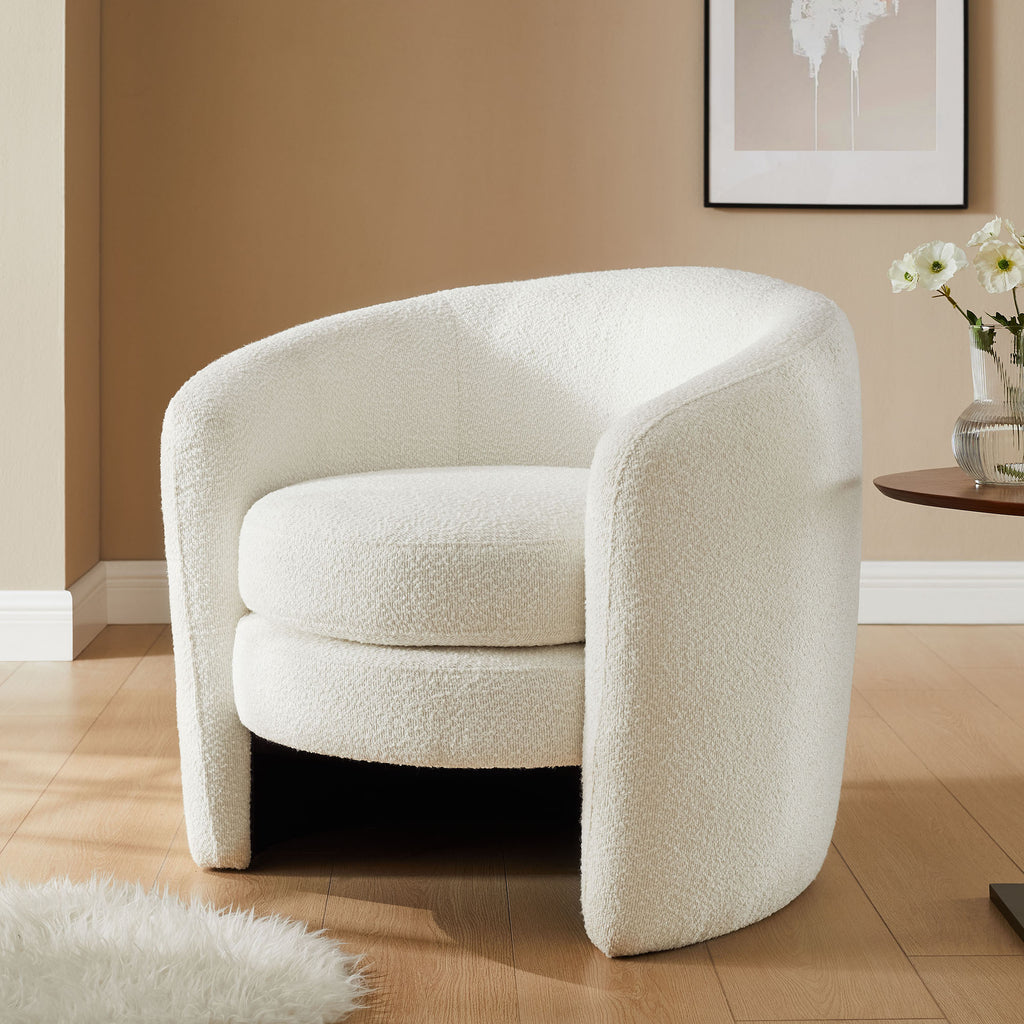 Affinity Upholstered Boucle Fabric Curved Back Armchair - Cloud