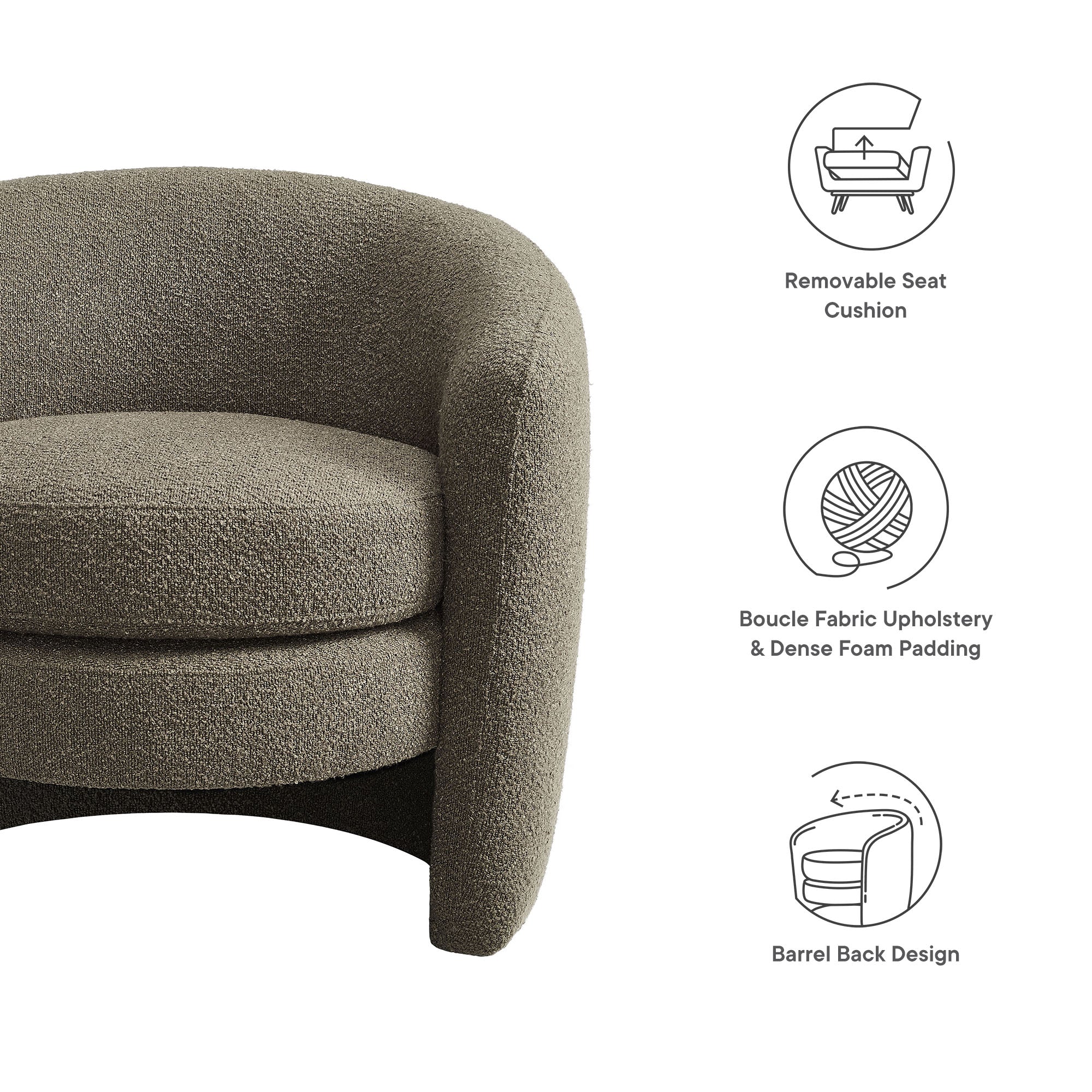Affinity Upholstered Boucle Fabric Curved Back Armchair - Pebble