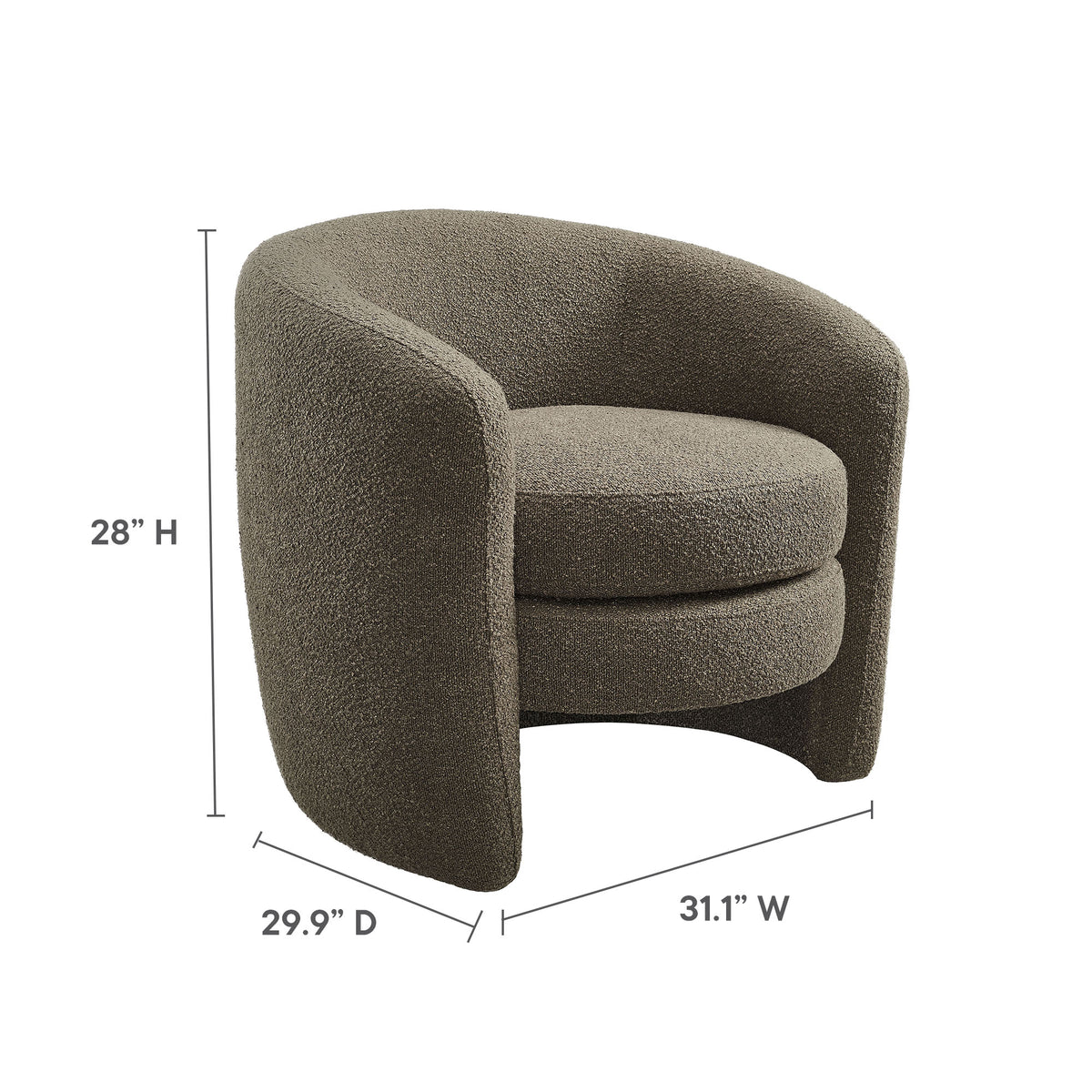 Affinity Upholstered Boucle Fabric Curved Back Armchair - Pebble