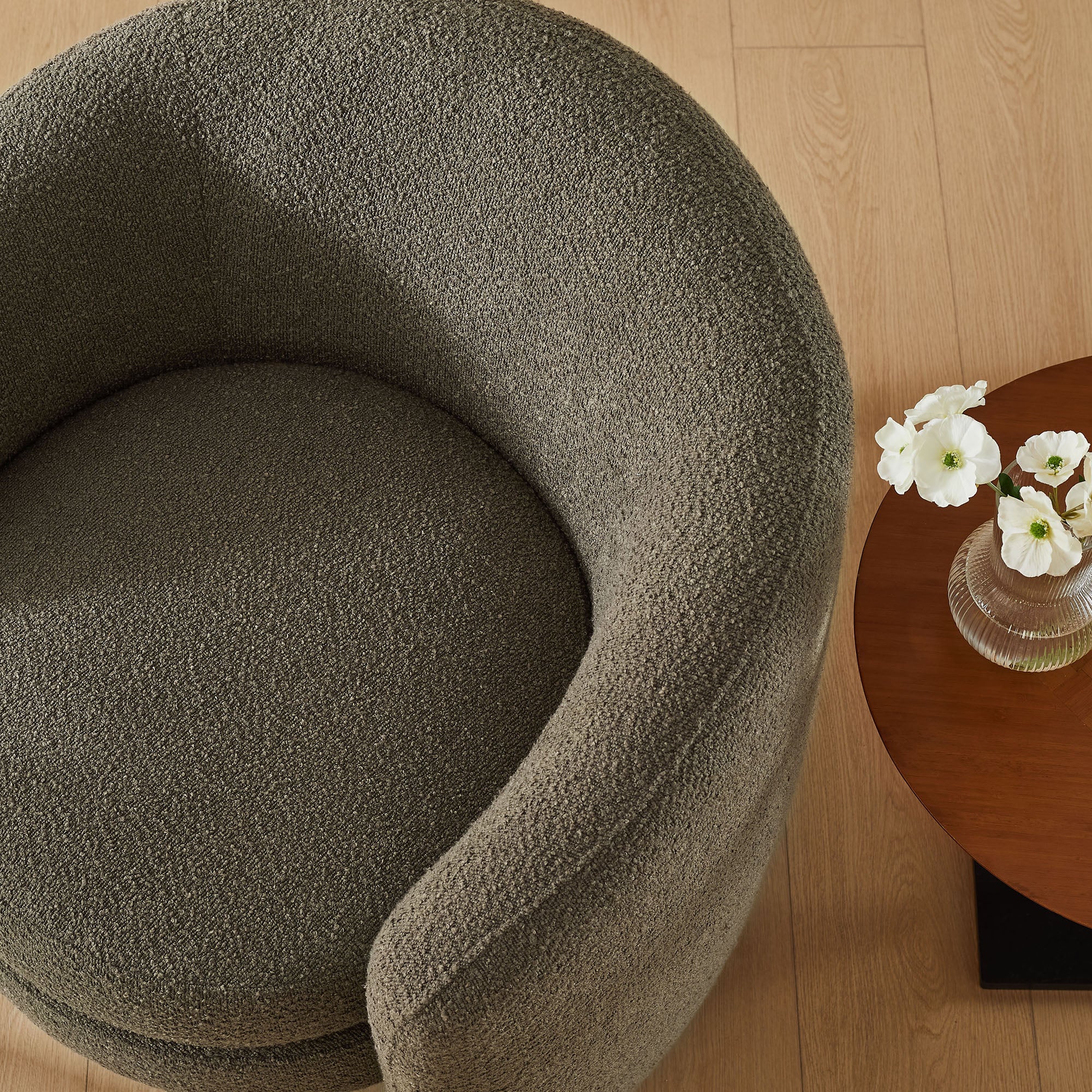 Affinity Upholstered Boucle Fabric Curved Back Armchair - Pebble