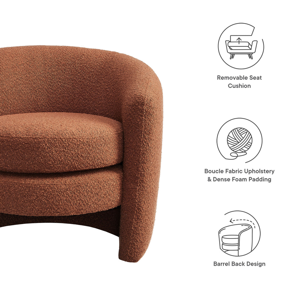 Affinity Upholstered Boucle Fabric Curved Back Armchair - Rust