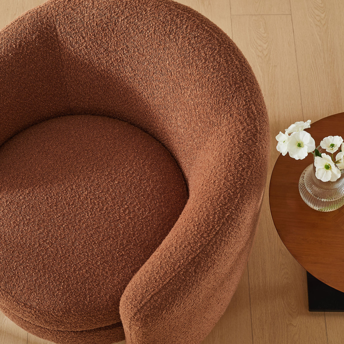 Affinity Upholstered Boucle Fabric Curved Back Armchair - Rust