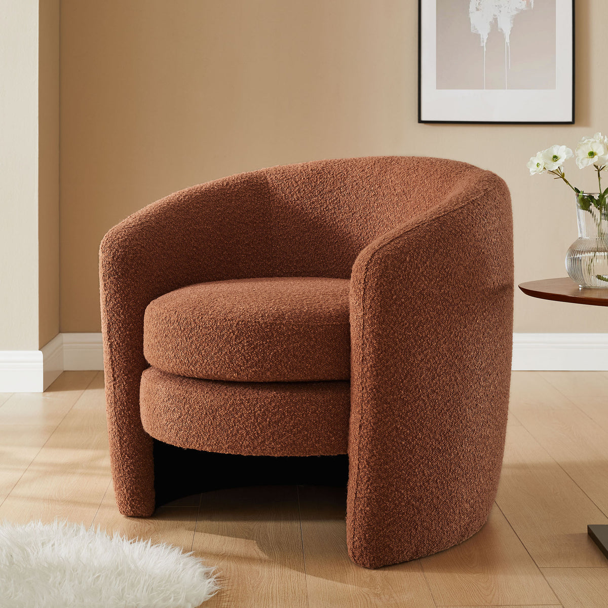 Affinity Upholstered Boucle Fabric Curved Back Armchair - Rust