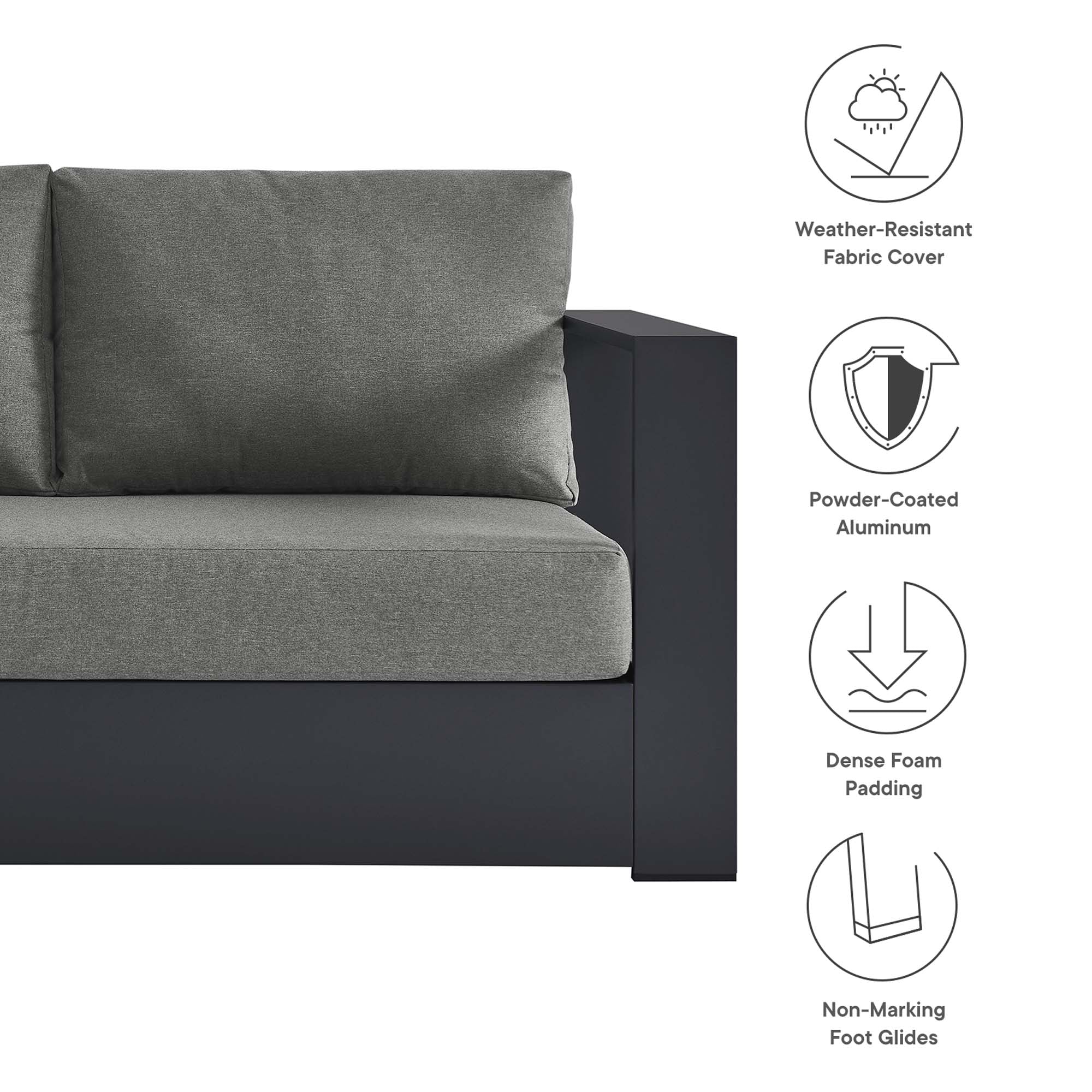 Tahoe 3-Piece Outdoor Patio Powder-Coated Aluminum Sectional Sofa Set - Gray Charcoal