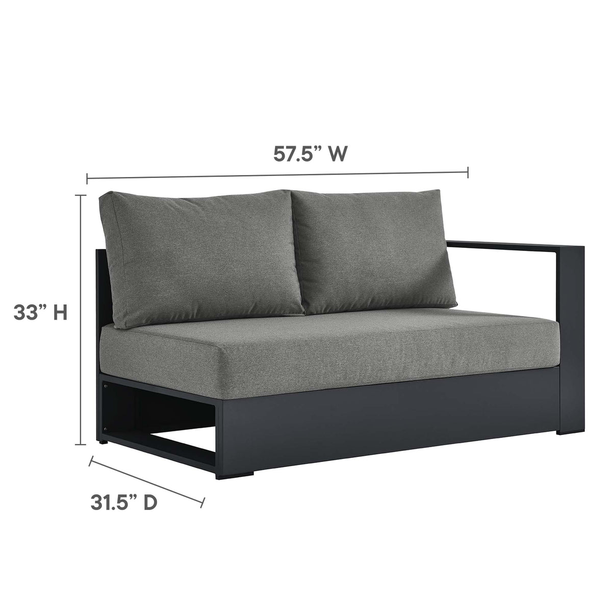 Tahoe 3-Piece Outdoor Patio Powder-Coated Aluminum Sectional Sofa Set - Gray Charcoal