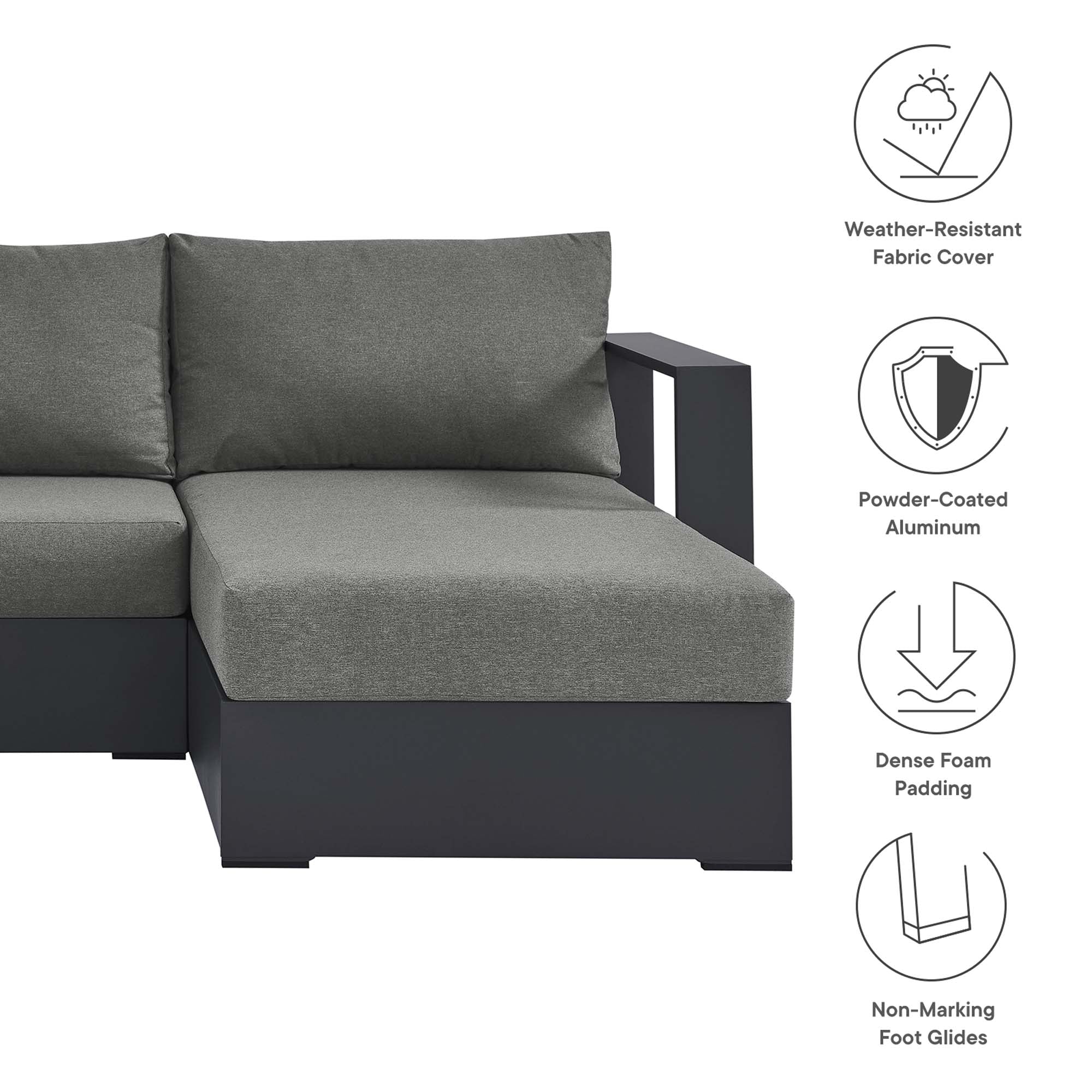 Tahoe 2-Piece Outdoor Patio Powder-Coated Aluminum Right-Facing Chaise Sectional Sofa Set - Gray Charcoal