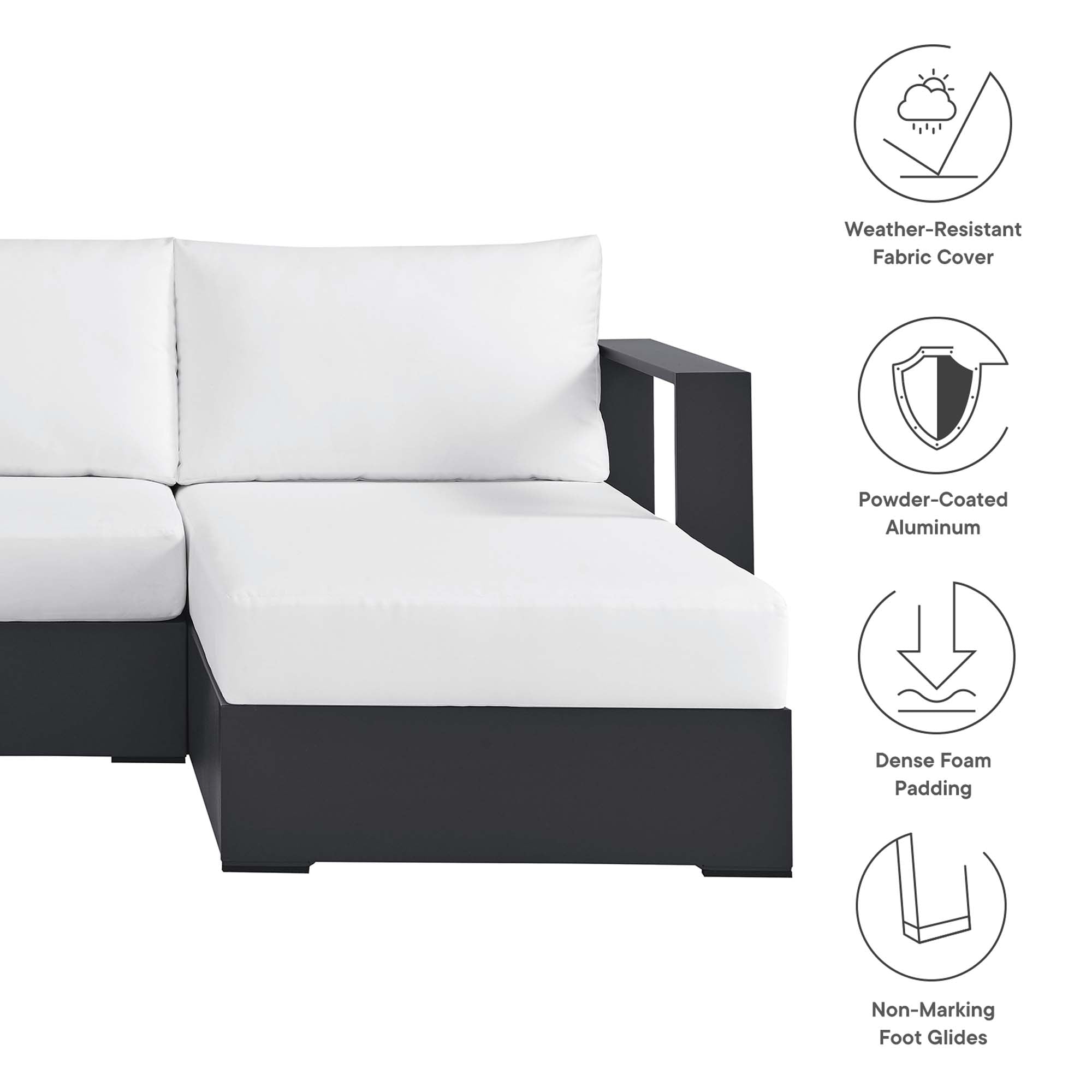 Tahoe 2-Piece Outdoor Patio Powder-Coated Aluminum Right-Facing Chaise Sectional Sofa Set - Gray White