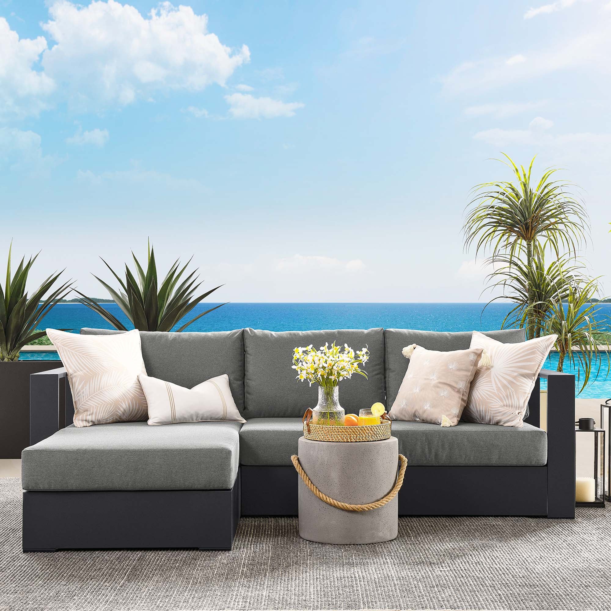 Tahoe 2-Piece Outdoor Patio Powder-Coated Aluminum Left-Facing Chaise Sectional Sofa Set - Gray Charcoal