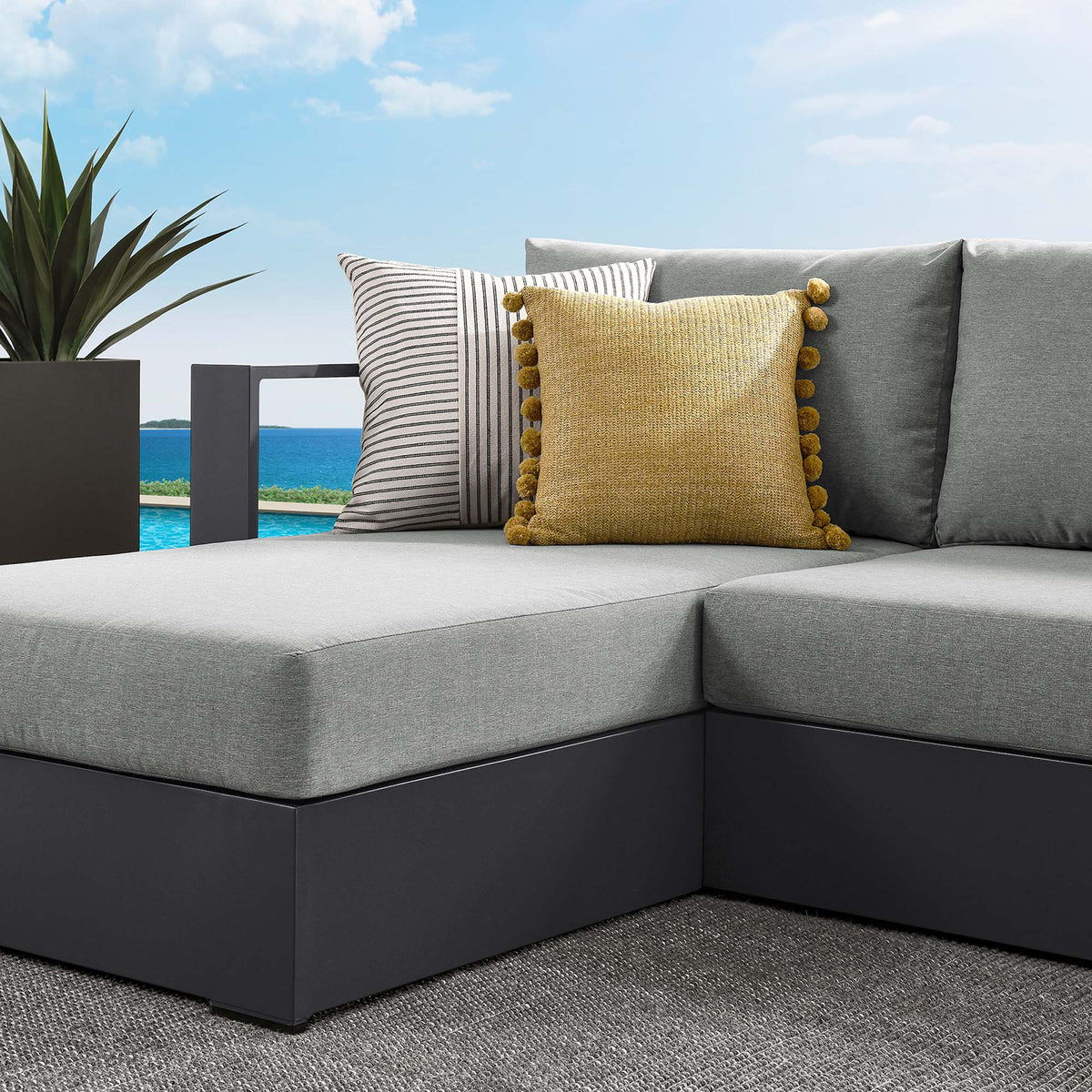 Tahoe 2-Piece Outdoor Patio Powder-Coated Aluminum Left-Facing Chaise Sectional Sofa Set - Gray Gray