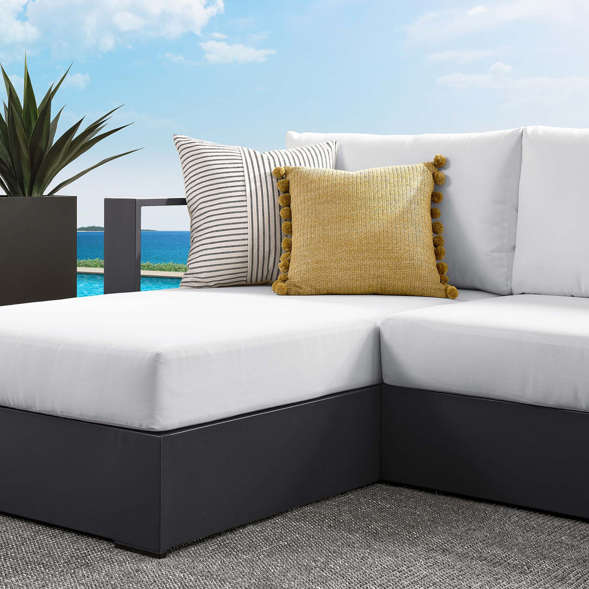 Tahoe 2-Piece Outdoor Patio Powder-Coated Aluminum Left-Facing Chaise Sectional Sofa Set - Gray White