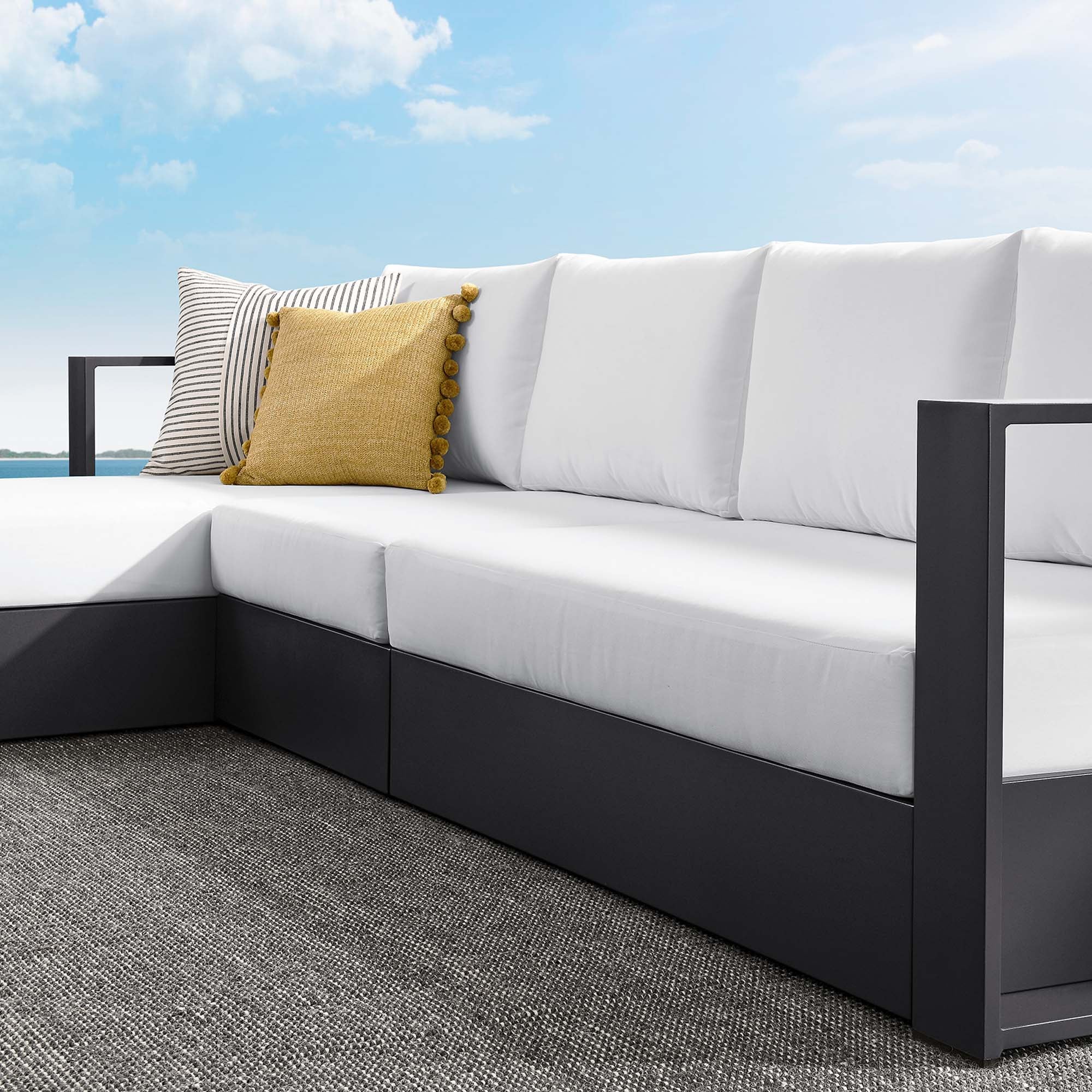 Tahoe 3-Piece Outdoor Patio Powder-Coated Aluminum Left-Facing Chaise Sectional Sofa Set - Gray White