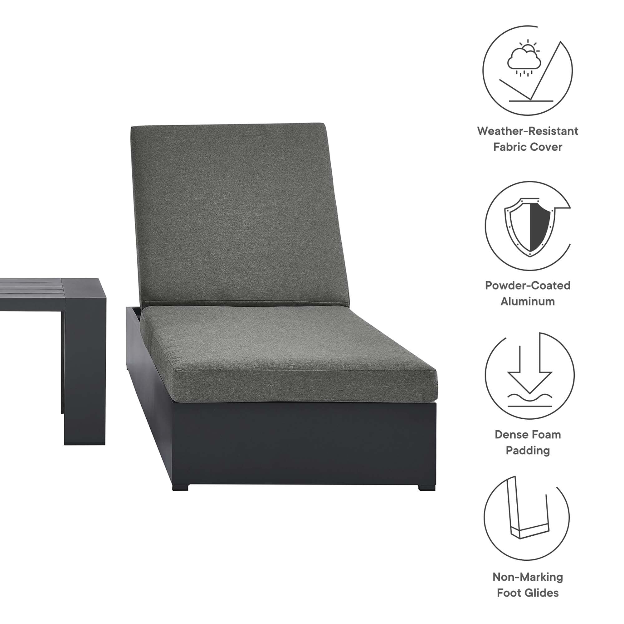 Tahoe 3-Piece Outdoor Patio Powder-Coated Aluminum Chaise Lounge Set - Gray Charcoal
