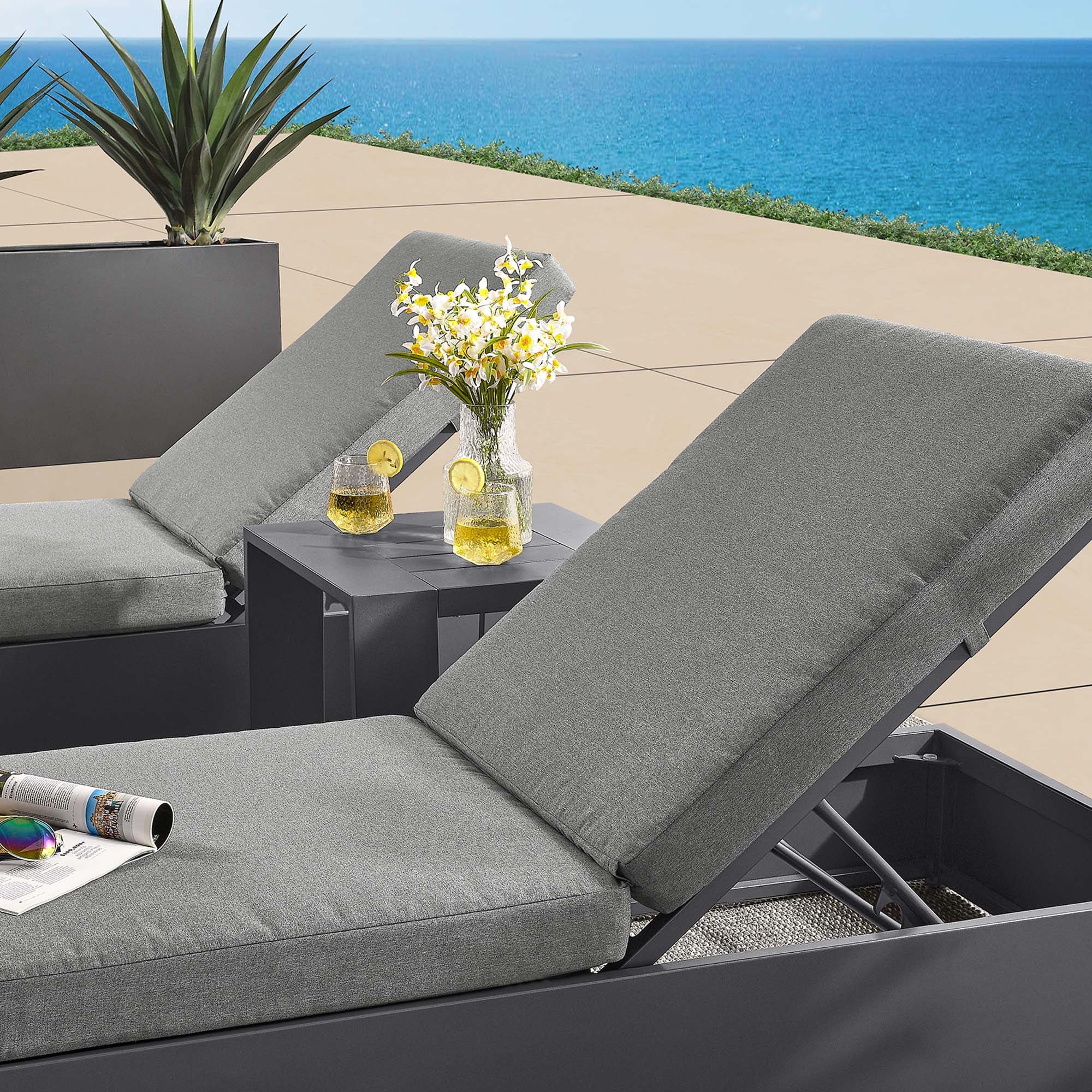 Tahoe 3-Piece Outdoor Patio Powder-Coated Aluminum Chaise Lounge Set - Gray Charcoal