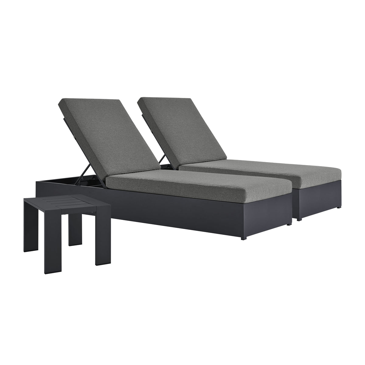 Tahoe 3-Piece Outdoor Patio Powder-Coated Aluminum Chaise Lounge Set - Gray Charcoal