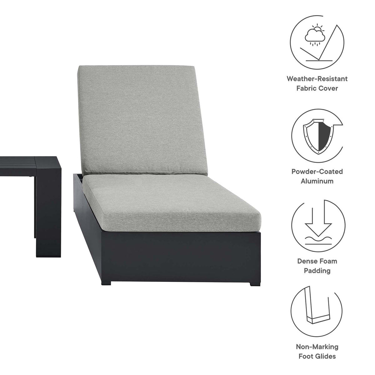 Tahoe 3-Piece Outdoor Patio Powder-Coated Aluminum Chaise Lounge Set - Gray Gray