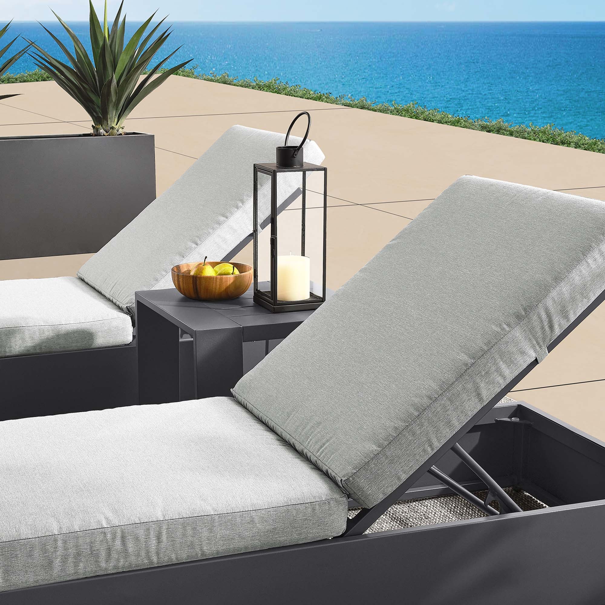Tahoe 3-Piece Outdoor Patio Powder-Coated Aluminum Chaise Lounge Set - Gray Gray