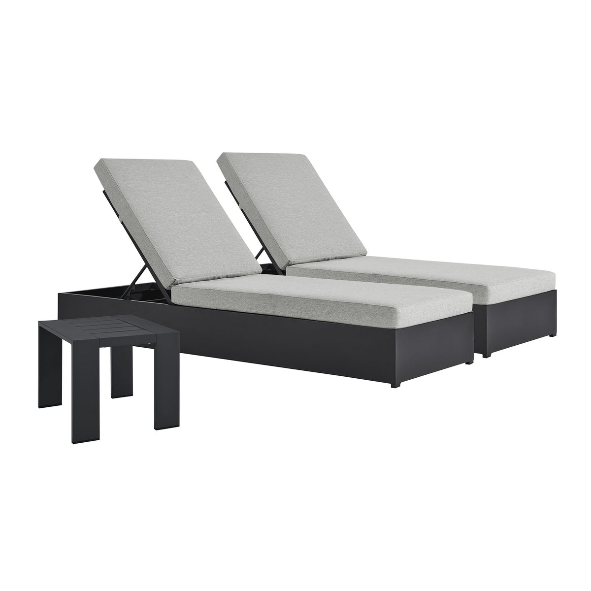 Tahoe 3-Piece Outdoor Patio Powder-Coated Aluminum Chaise Lounge Set - Gray Gray