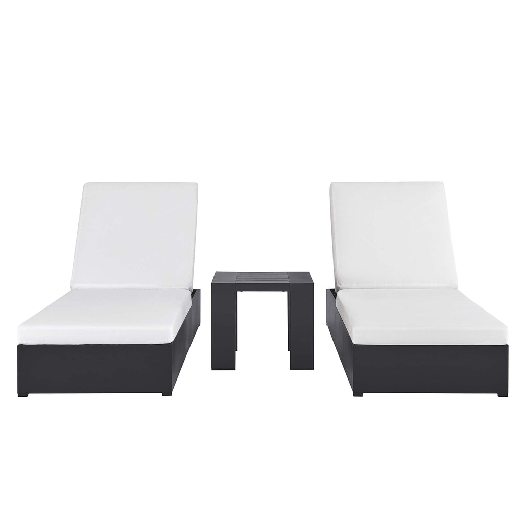 Tahoe 3-Piece Outdoor Patio Powder-Coated Aluminum Chaise Lounge Set - Gray White