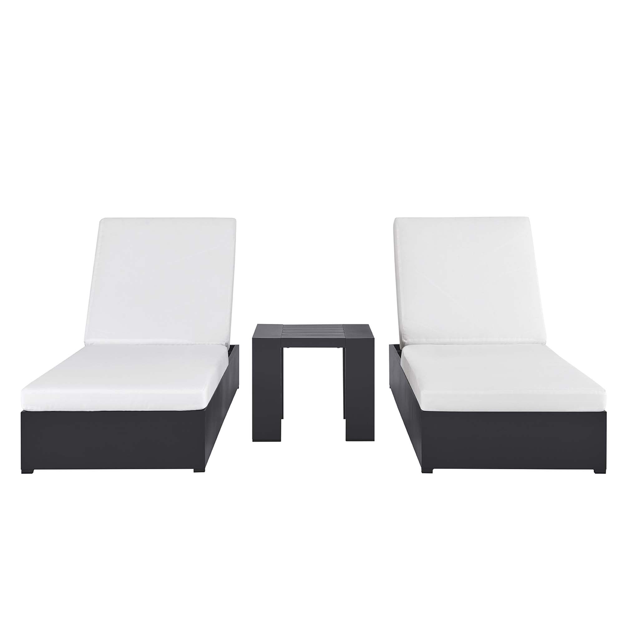 Tahoe 3-Piece Outdoor Patio Powder-Coated Aluminum Chaise Lounge Set - Gray White