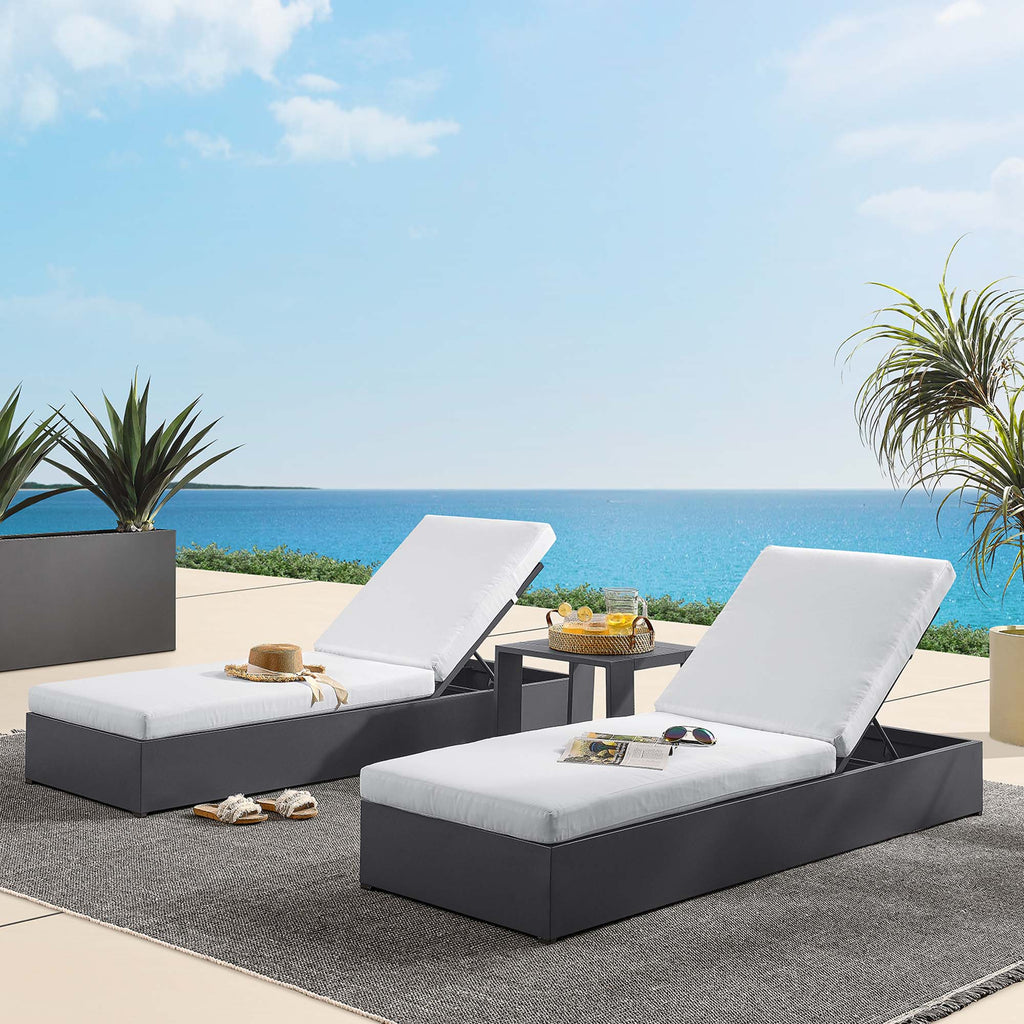 Tahoe 3-Piece Outdoor Patio Powder-Coated Aluminum Chaise Lounge Set - Gray White