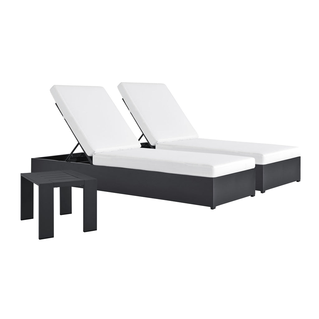 Tahoe 3-Piece Outdoor Patio Powder-Coated Aluminum Chaise Lounge Set - Gray White