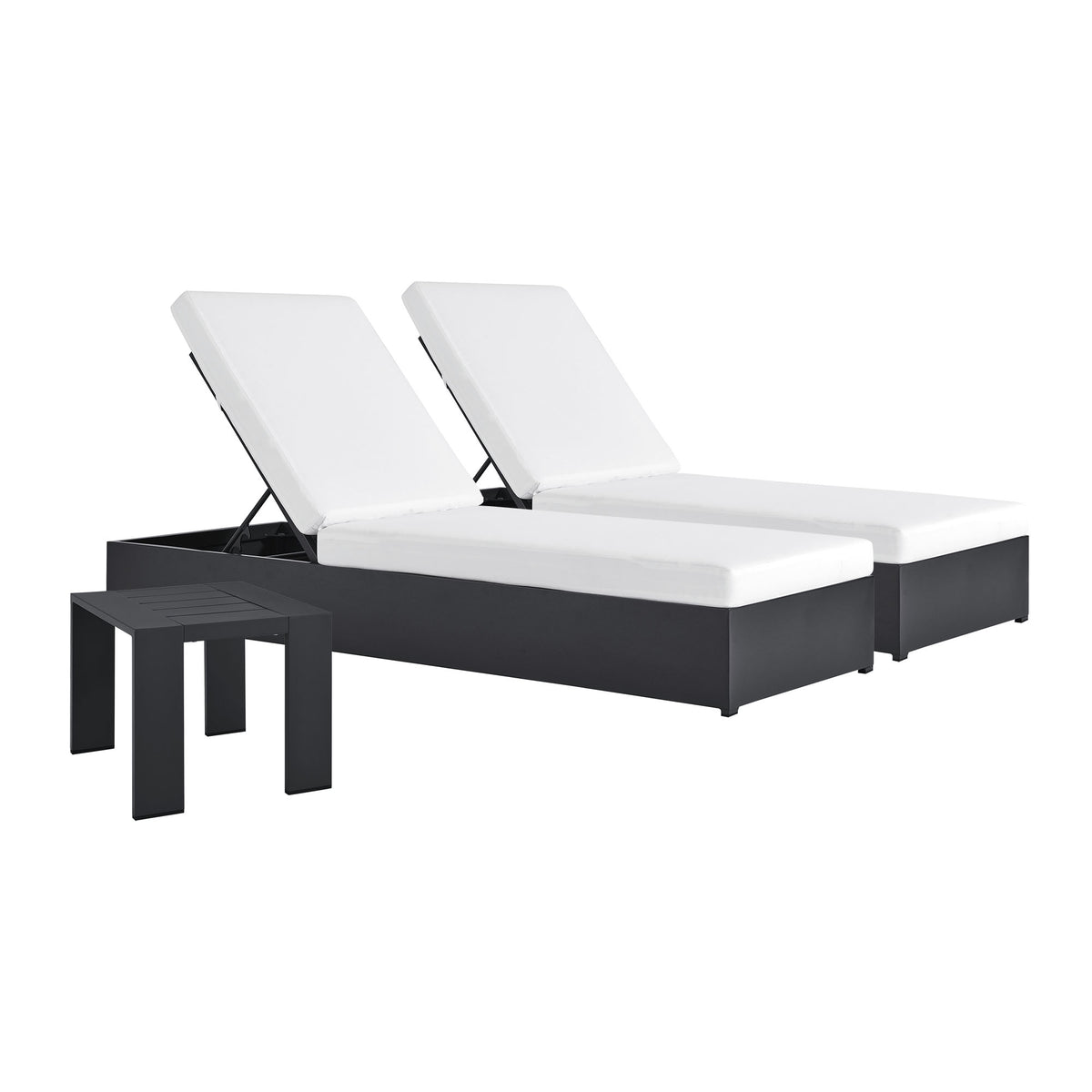 Tahoe 3-Piece Outdoor Patio Powder-Coated Aluminum Chaise Lounge Set - Gray White